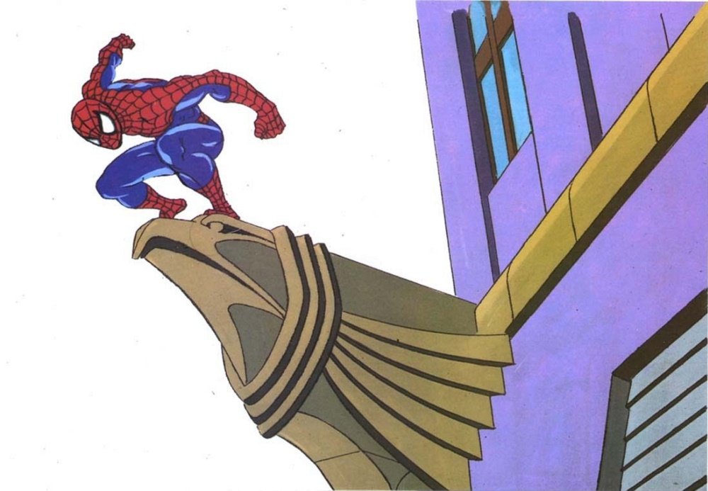 Original Spider-Man Animated Series Acetate Animation Cel - Spidey on Gargoyle | Vintage Marvel Collectible for Fans & Home Decor