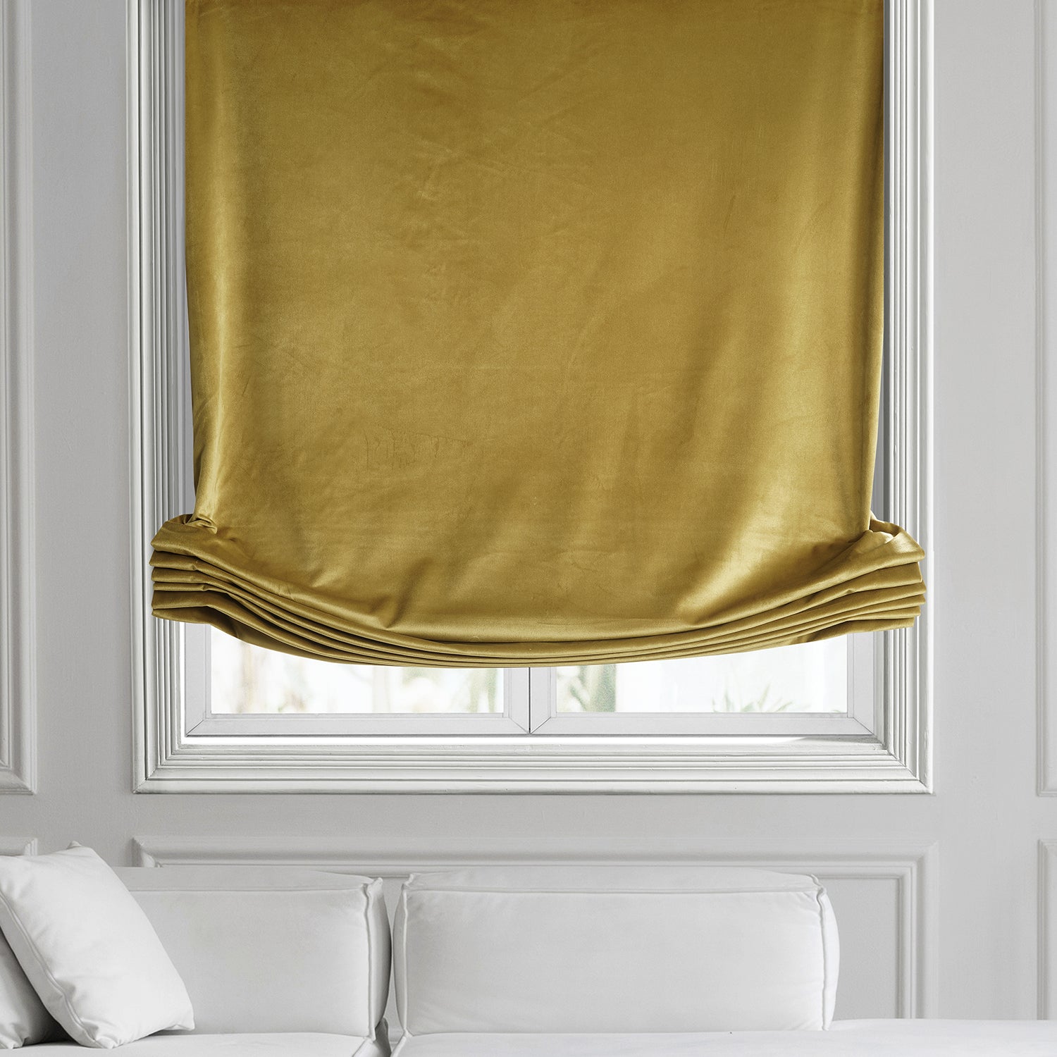 Peat Green Heritage Plush Velvet Roman Shade - Elegant Window Treatment for Living Room & Bedroom | Blackout Curtain Panel with Premium Soft Texture