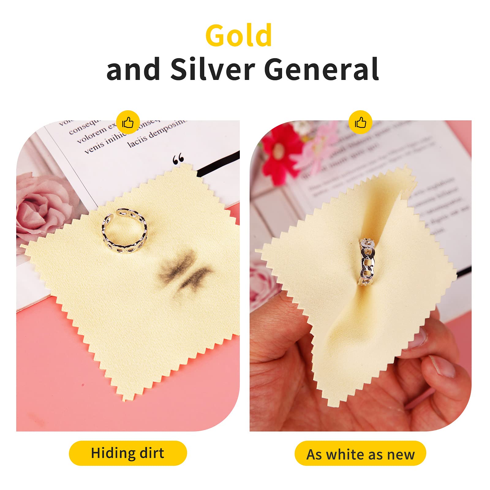 CATIFLIN 100pcs Premium Jewelry Cleaning Cloths - Microfiber Silver Polishing Cloths Individually Wrapped for Sterling Silver, Gold, Brass, Silverware, Coins, Rings & Watches - Perfect for Jewelry Care, Home Cleaning & Travel (3.15