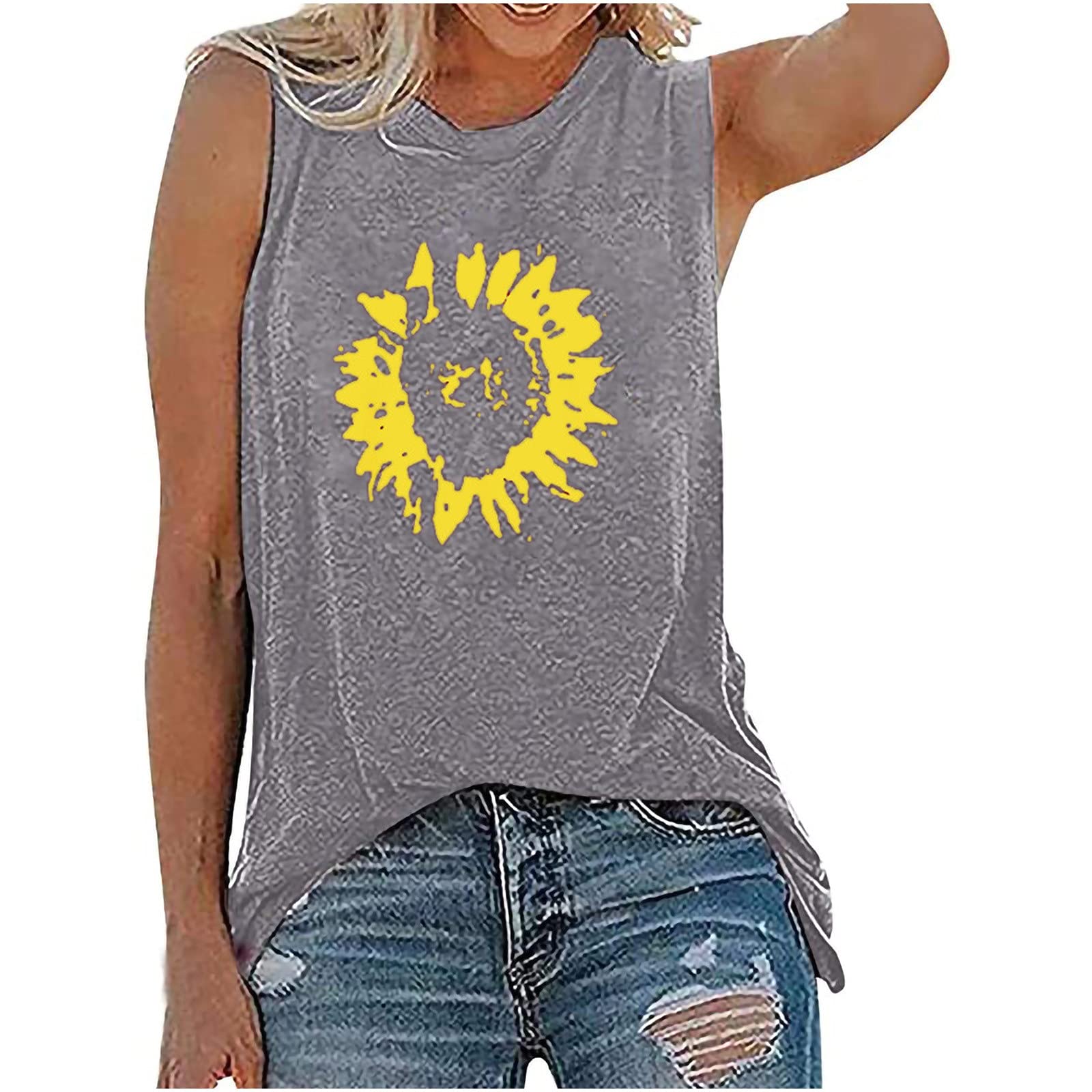 Sexy Sunflower Plus Size Tank Tops for Women - Loose Fit Summer Casual Tops - Perfect for Beach, Vacation & Everyday Wear