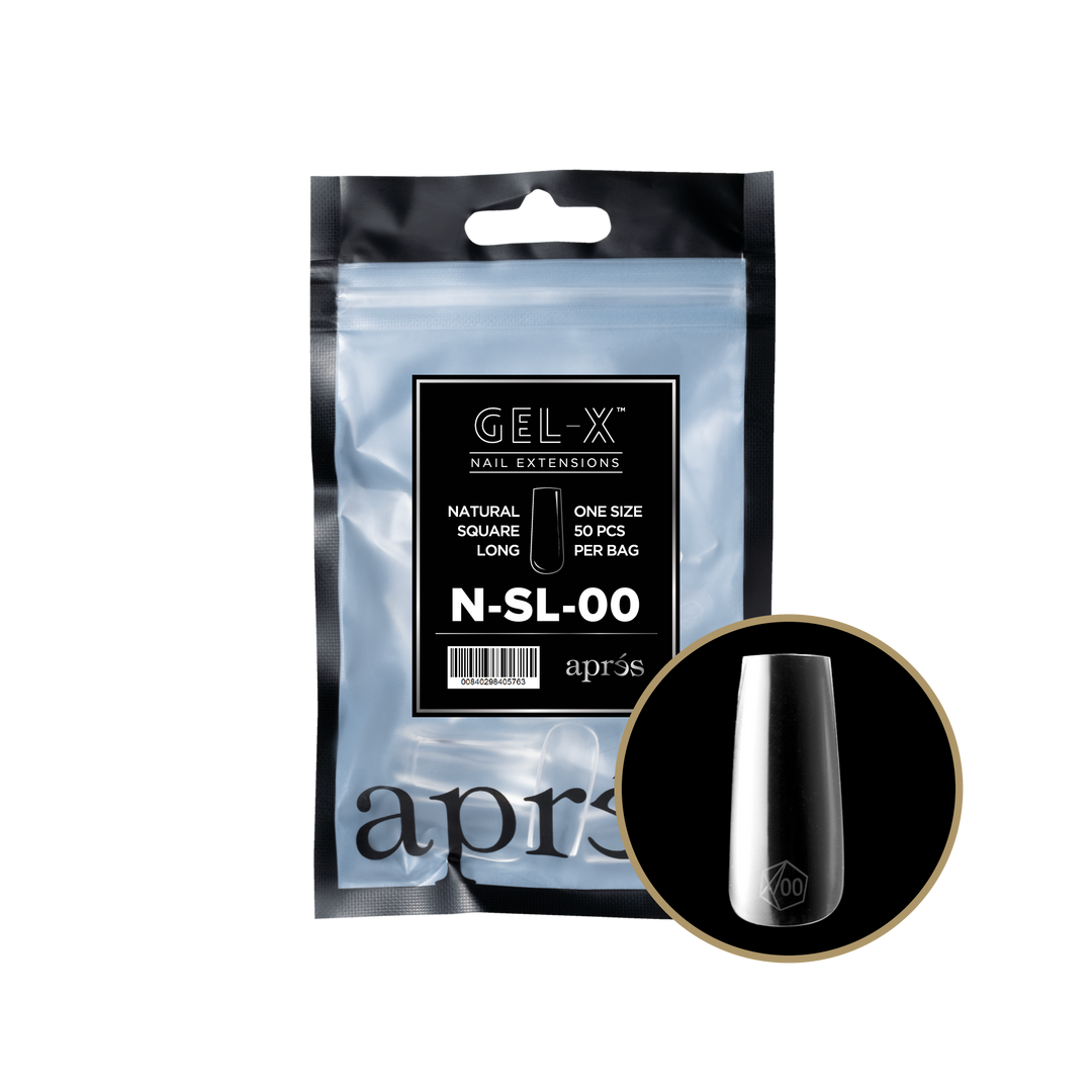 Apres Gel X Extension Refill Kit - Natural Square Long #000 9 - Professional Nail Extensions for Salon & Home Manicures