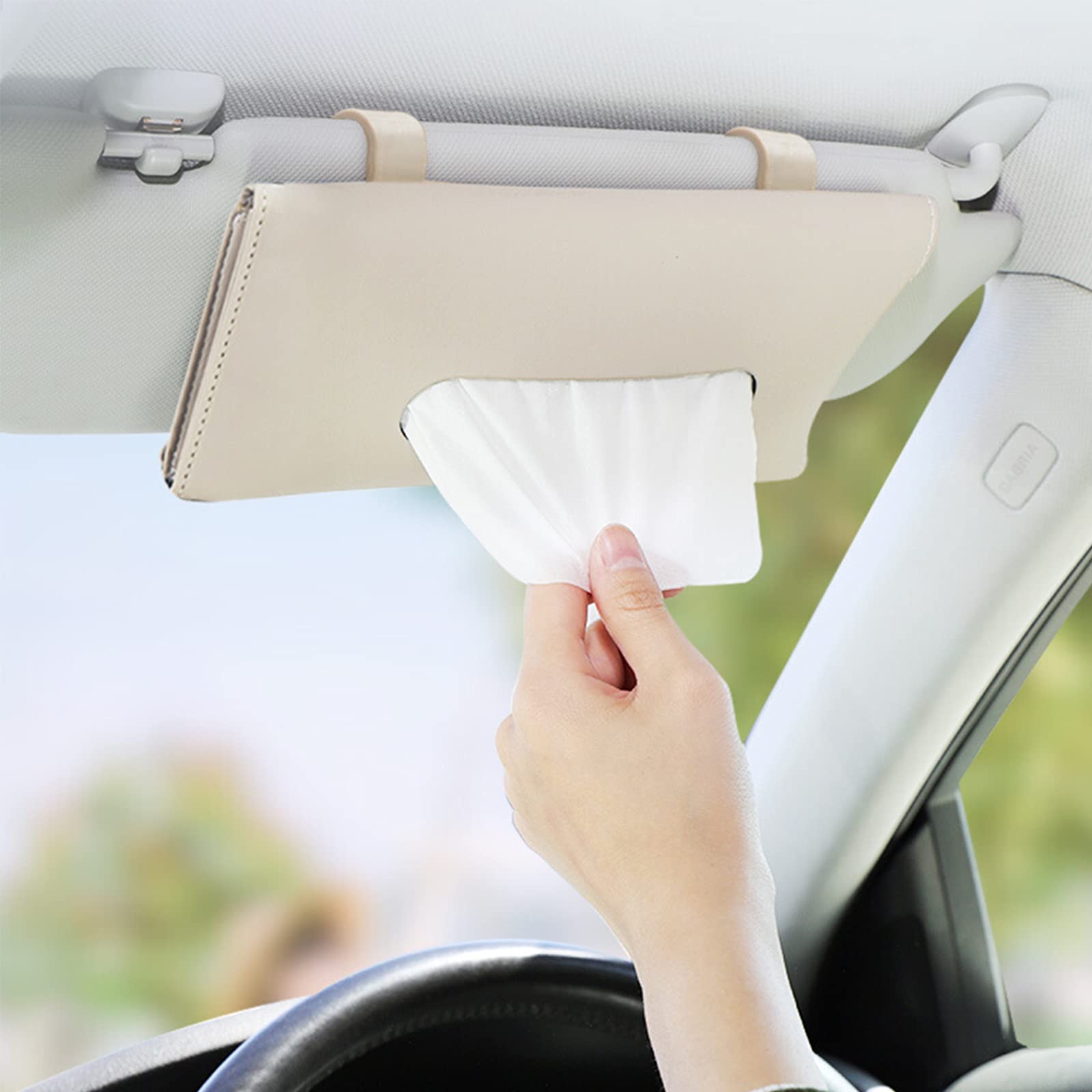 Premium PU Leather Car Tissue Holder - Hanging Sun Visor Tissue Box for Car, SUV & Vehicle | Compact & Durable Auto Accessory | Perfect for Road Trips, Commuting & Family Travel