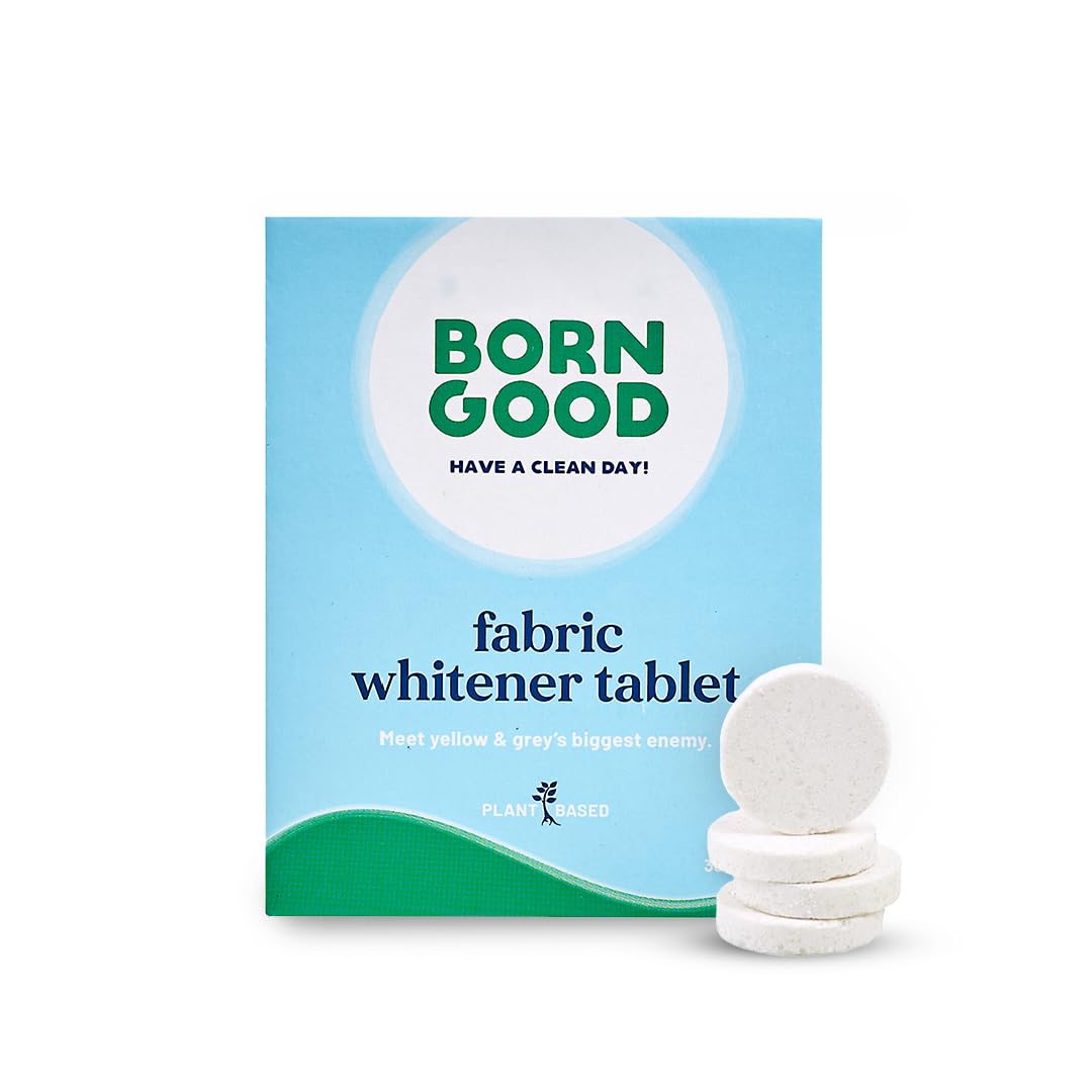Born Good Fabric Whitening Tablets - Plant-Based, Non-Toxic & Baby Safe | No Measuring, No Spillage | 30 Count for Machine Wash | Brighten Clothes, Diapers & Delicates | Eco-Friendly Laundry Solution for Families