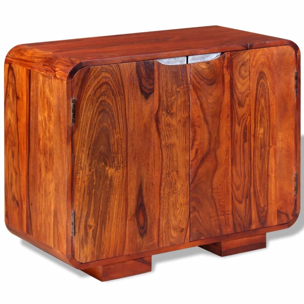 Solid Sheesham Wood Side Cabinet - Rustic Floor Storage Cabinet & Nightstand for Living Room, Hallway, Office - 29.5