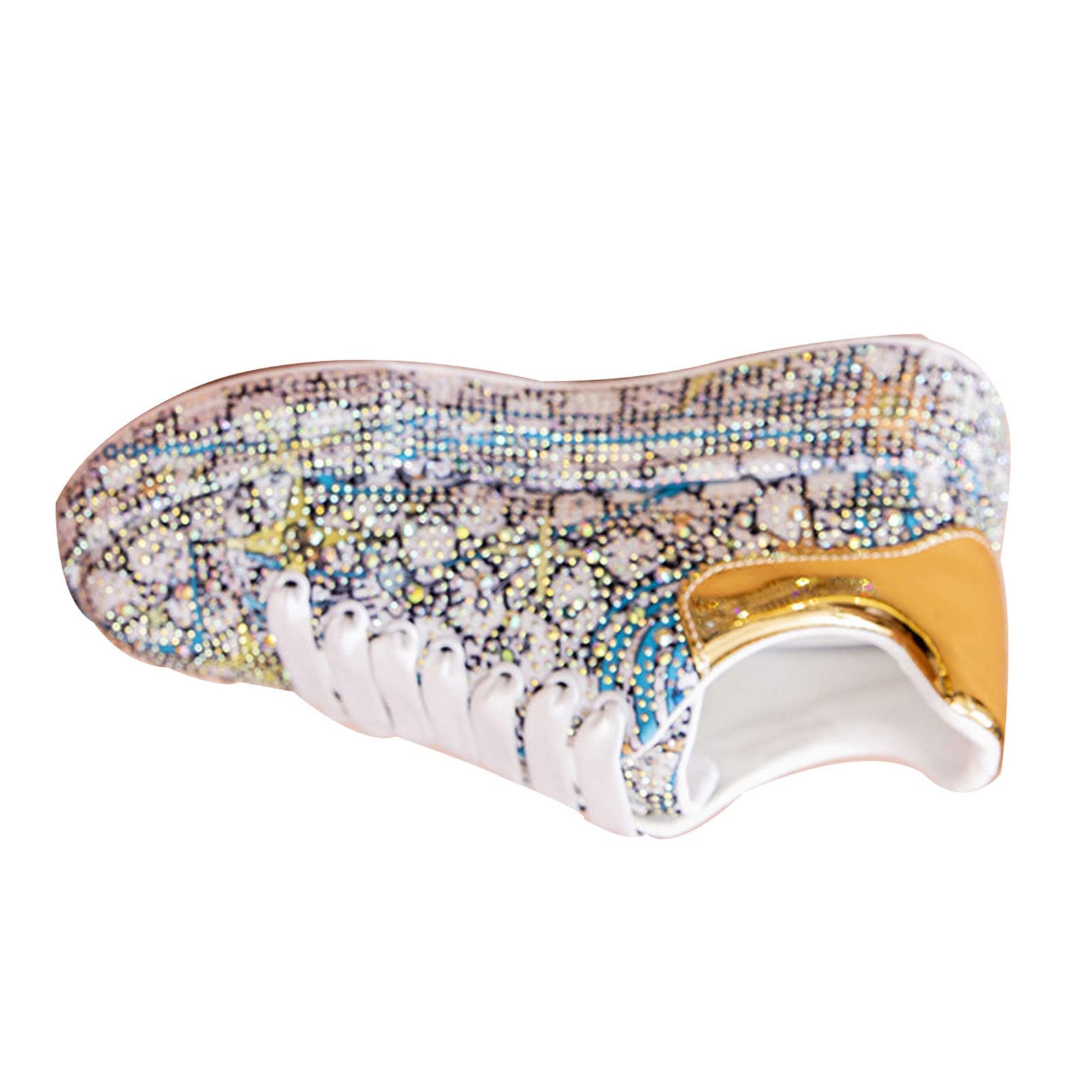 Stylish Women's Rhinestone Flat Shoes - Glitter Platform Casual Shoes for Autumn, Silver Size 43 EU | Perfect for Office, Parties & Daily Wear