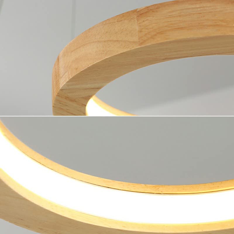 Dimmable LED Pendant Light with Wood & Acrylic Shade - Remote Control Stepless Dimming, 4 Rings, Modern Kitchen Island Lighting for Restaurants & Dining Rooms | Perfect for Home Decor & Commercial Spaces