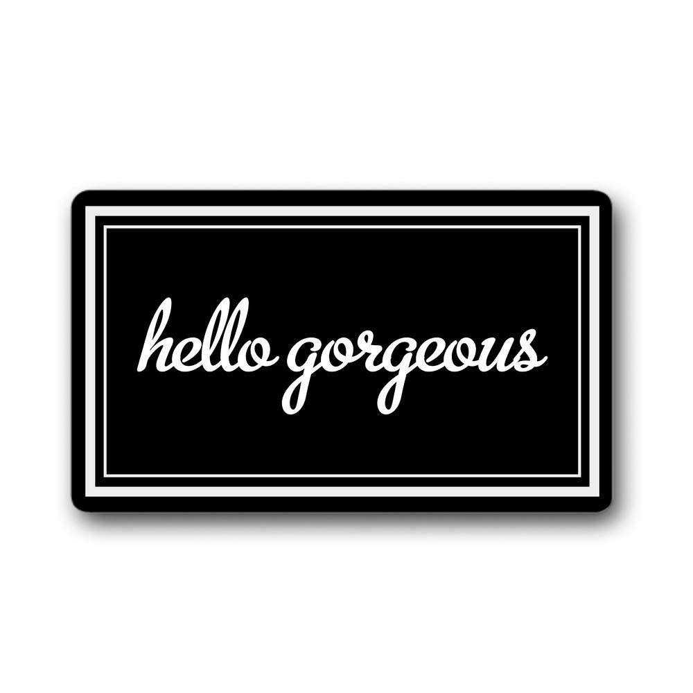 Funny Welcome Doormat - 'Hello Gorgeous' Non-Slip Entrance Rug 18x30 Inch for Front Door, Home Decor - Perfect for Housewarming Gifts & Porch Decorations