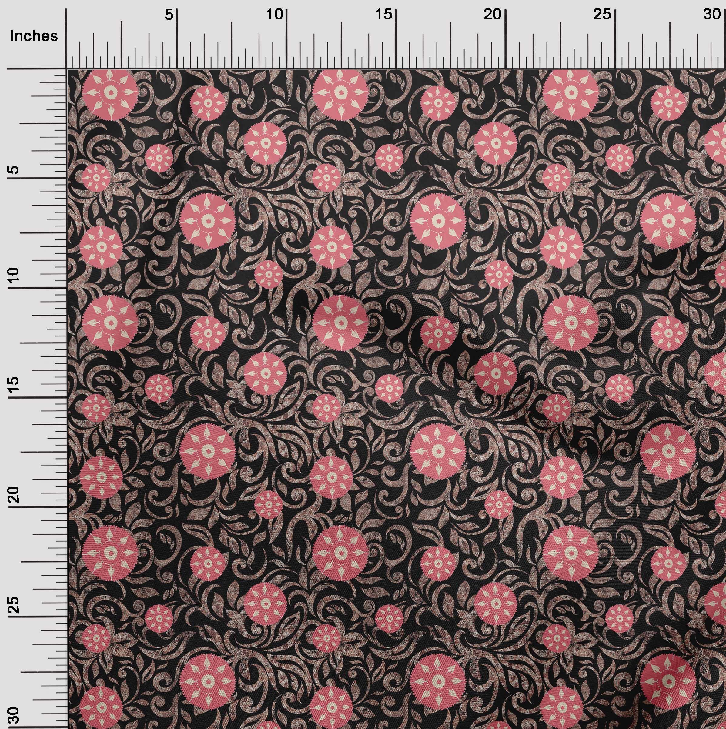 oneOone Viscose Chiffon Black Fabric - Asian Suzani Print Dress Material by The Yard (42 Inch Wide) for DIY Fashion, Home Decor & Craft Projects - Style 308