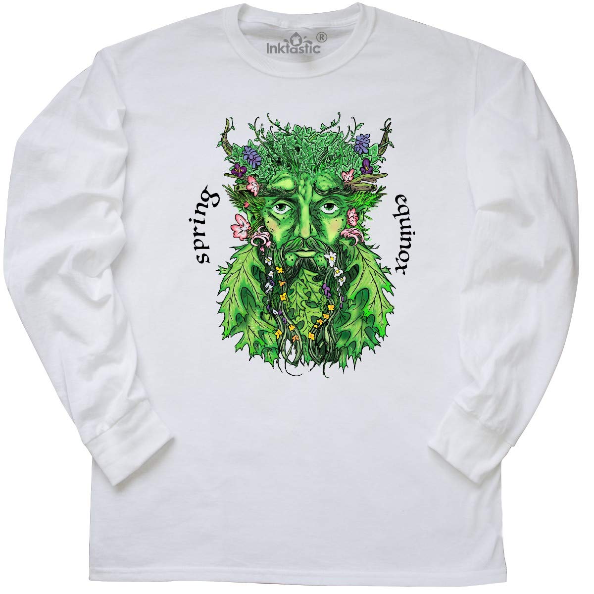 Inktastic 1st Day of Spring Greenman Spring Equinox Long Sleeve T-Shirt for Men & Women | Nature-Inspired Graphic Tee for Spring Festivals, Earth Day & Outdoor Activities