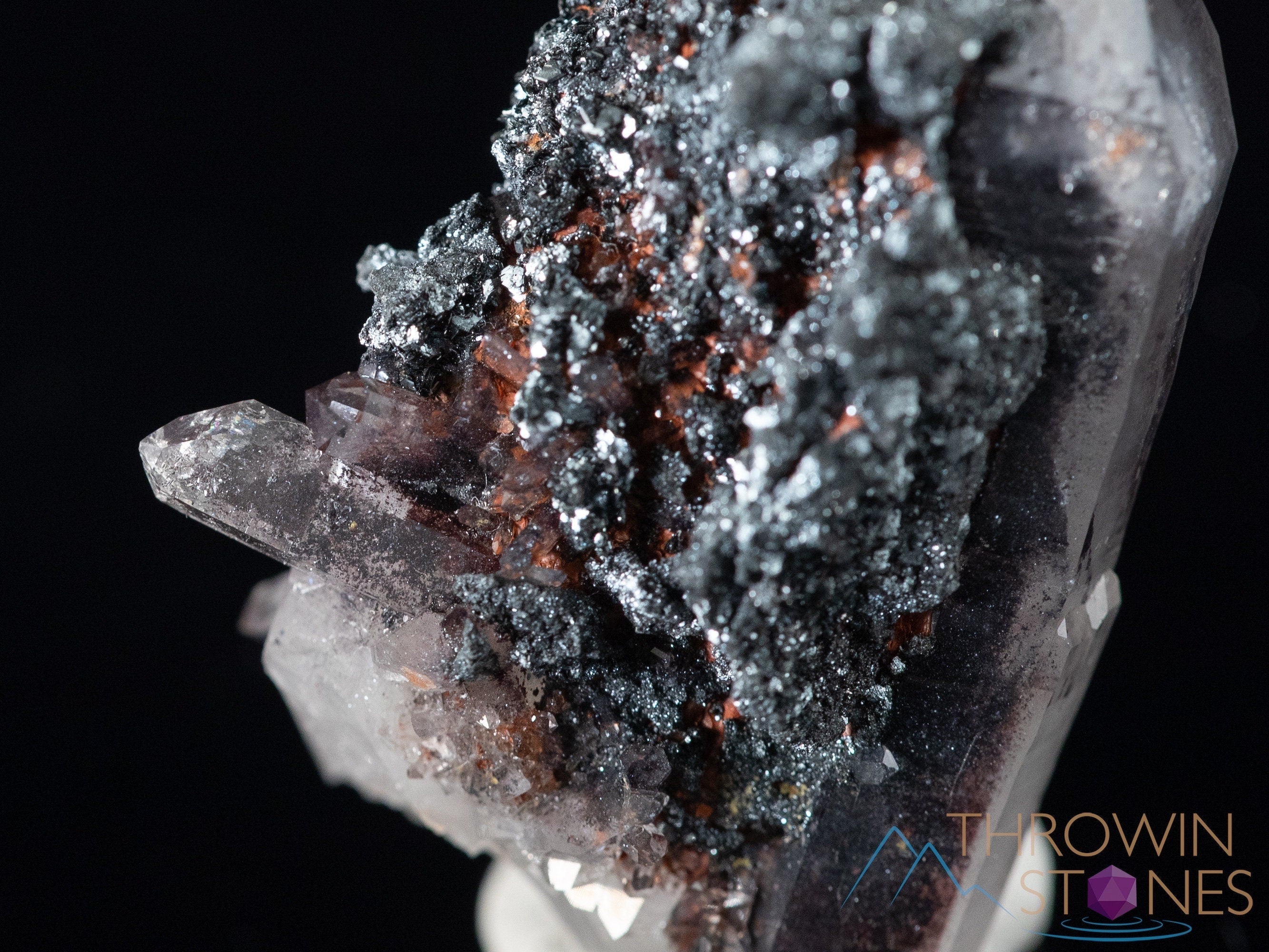 Natural Raw Quartz Crystal Cluster with Specular Hematite - Healing Stone, Housewarming Gift, Home & Office Decor, Meditation & Feng Shui Use
