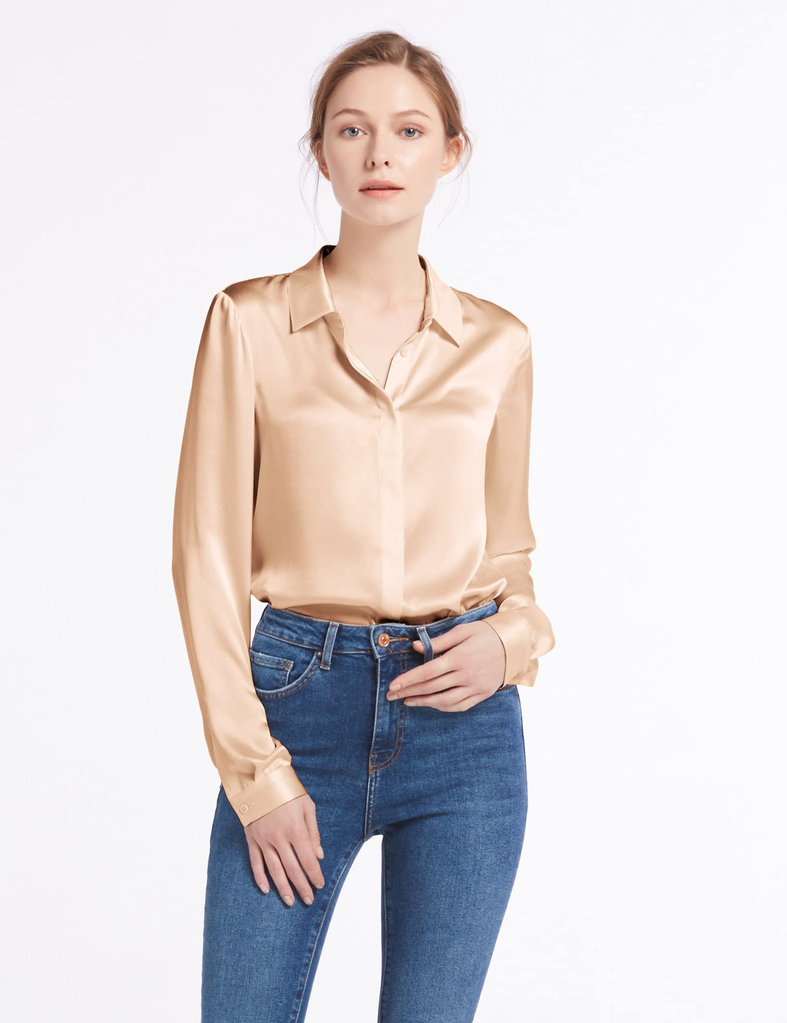 LilySilk 100% Pure Silk Blouse for Women - Long Sleeve Smooth Tops for Work, Office & Special Occasions | Elegant & Comfortable Silk Shirt for Professional & Formal Wear