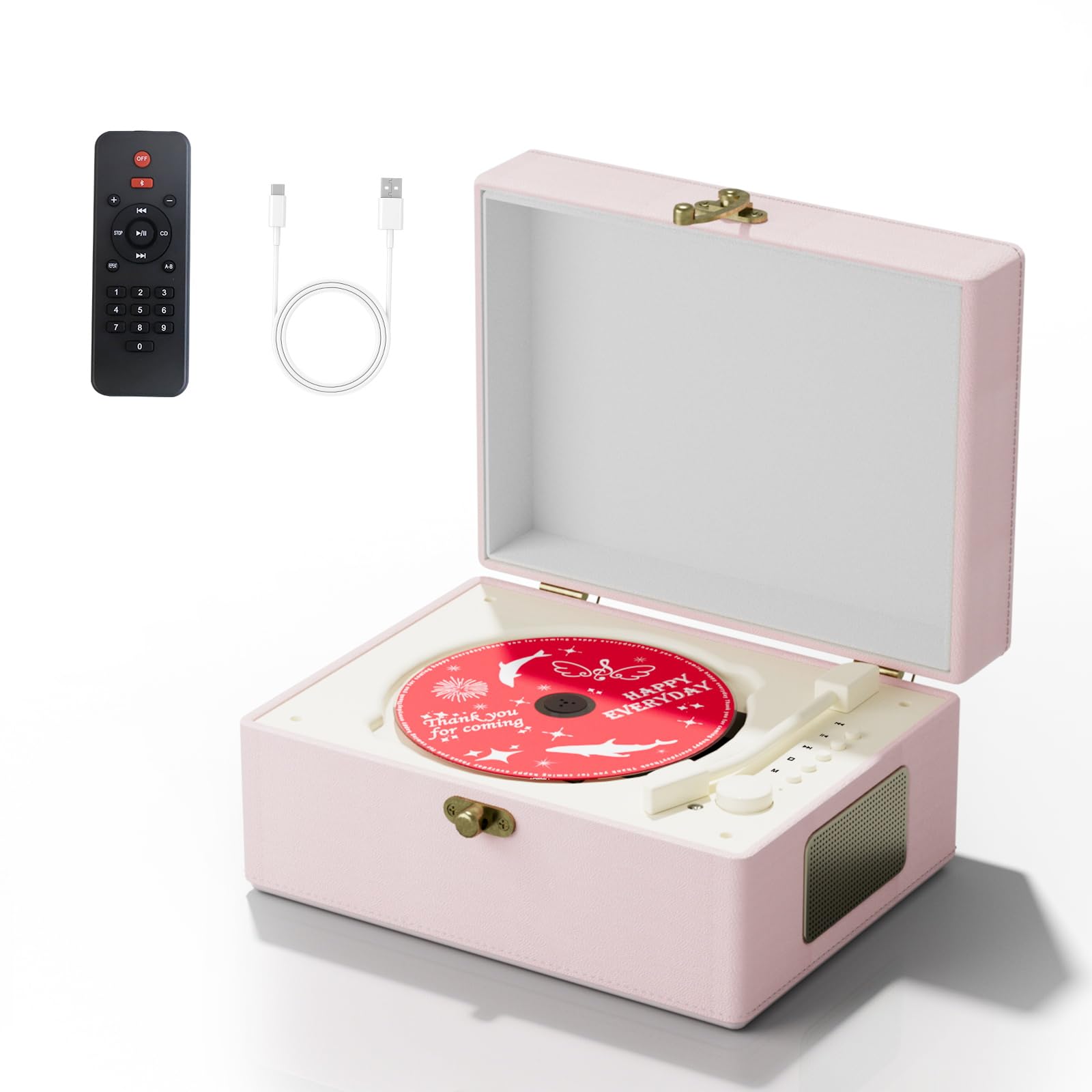 Time Music Box CD Player with Bluetooth & Speakers - Wireless Audio Transmitter for Home, Office, or Party | Perfect Gift for Music Lovers & Home Decor (Pink)