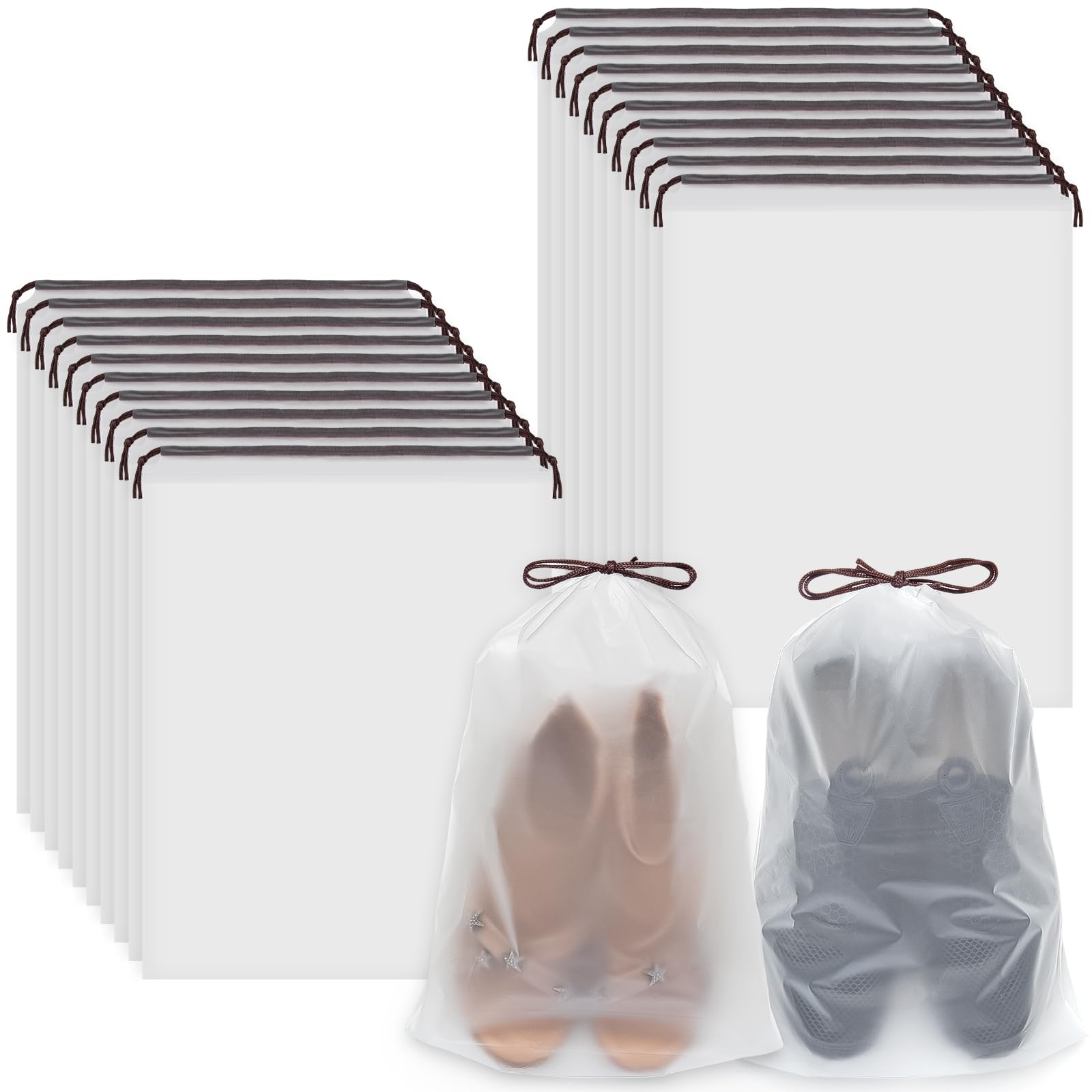 20 Pack Clear Drawstring Shoe Bags for Travel - Waterproof & Dustproof Shoe Storage Organizers - Perfect for Suitcase Packing, Gym Shoes, and Sneaker Protection