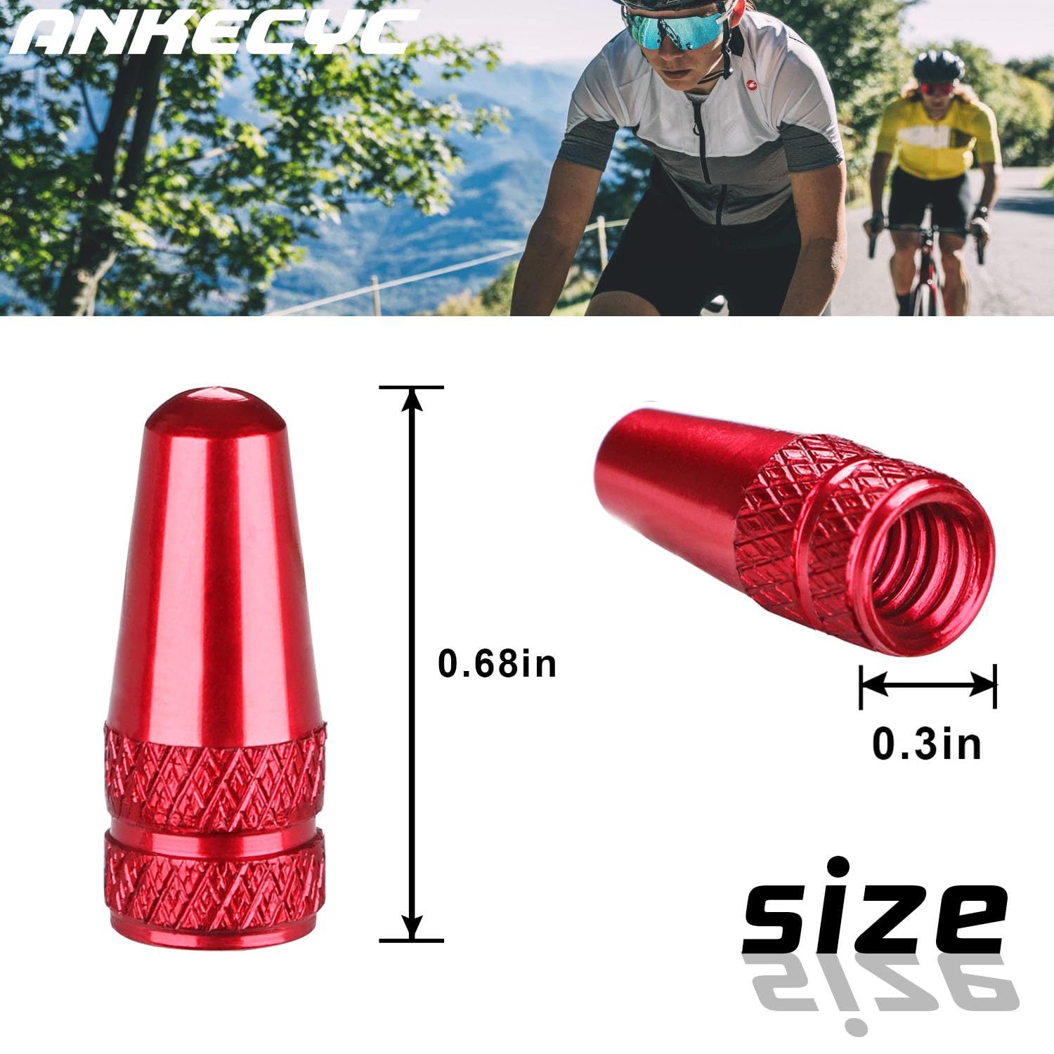 Premium Red Aluminum Presta Valve Caps - 4 Pack Durable Tire Valve Stem Covers for MTB, Road Bike, Hybrid & Mountain Bicycles | Weatherproof Protection for Cycling, Commuting & Outdoor Adventures
