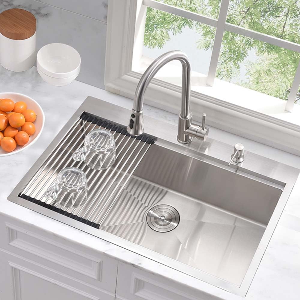 31x20 Inch Stainless Steel Single Bowl Drop-In Kitchen Sink Workstation - 16 Gauge Handmade Topmount Sink with Cutting Board | Perfect for Food Prep, Dishwashing & Small Kitchen Spaces