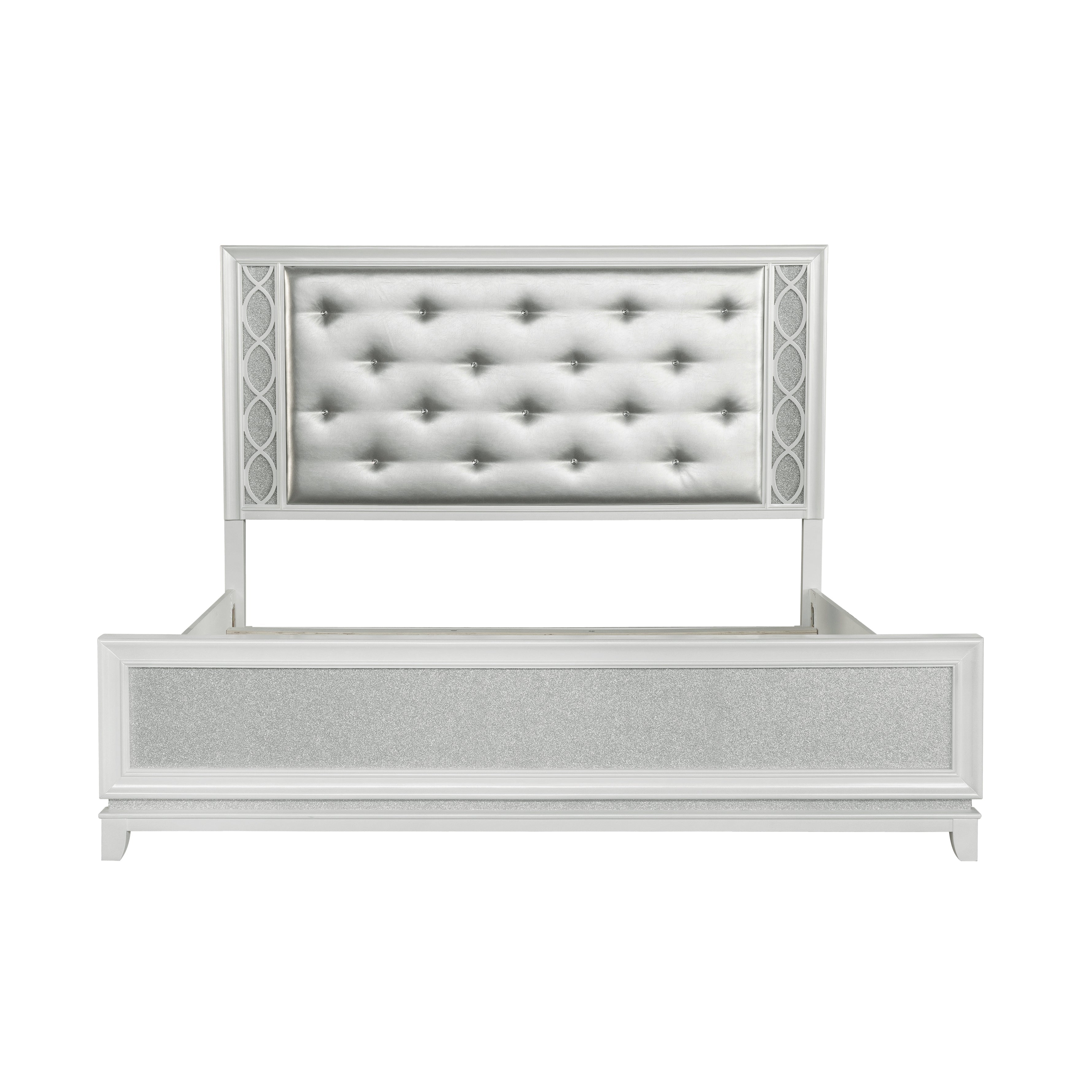Galaxy Upholstered Tufted Panel Bed with LED Lights - Queen Size Pearl White Luxury Bed Frame for Modern Bedroom, Perfect for Master Suite & Guest Room Decor