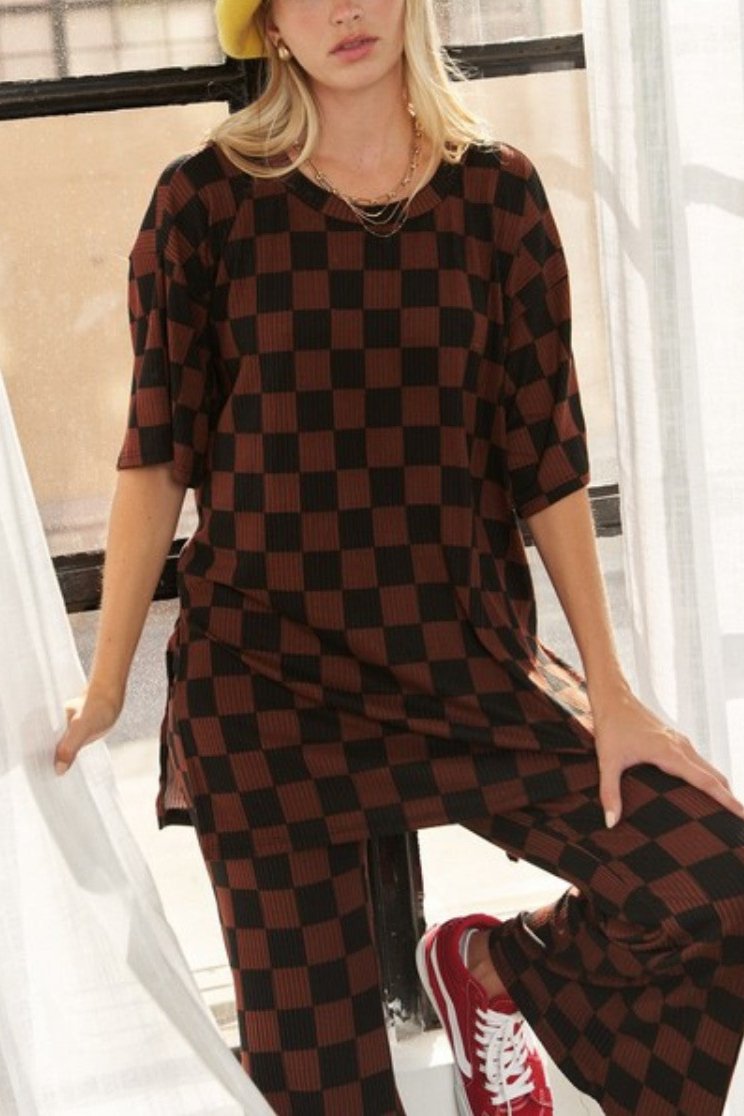 Stylish Mocha & Black Checkered Blouse for Women - Trendy Plaid Shirt for Casual Outfits, Office Wear & Date Nights