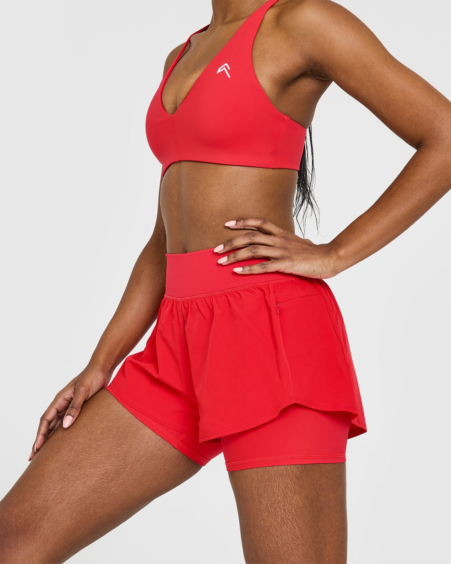 Double Layer Workout Shorts for Women - High Waist Compression Gym Shorts | Muscle Mommy Red | Perfect for Running, Yoga & Fitness Training