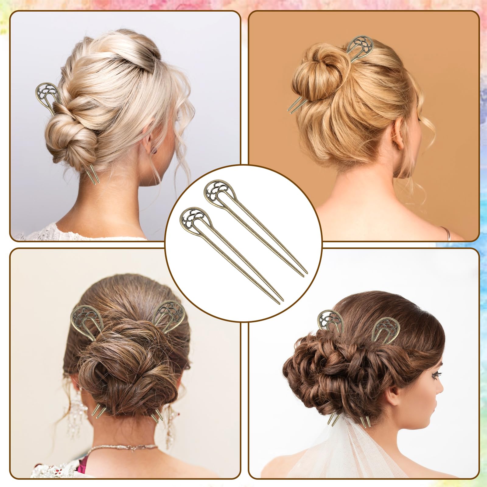 2pcs Vintage Metal U Hairpins for Women - French Hair Sticks for Updos & Braids