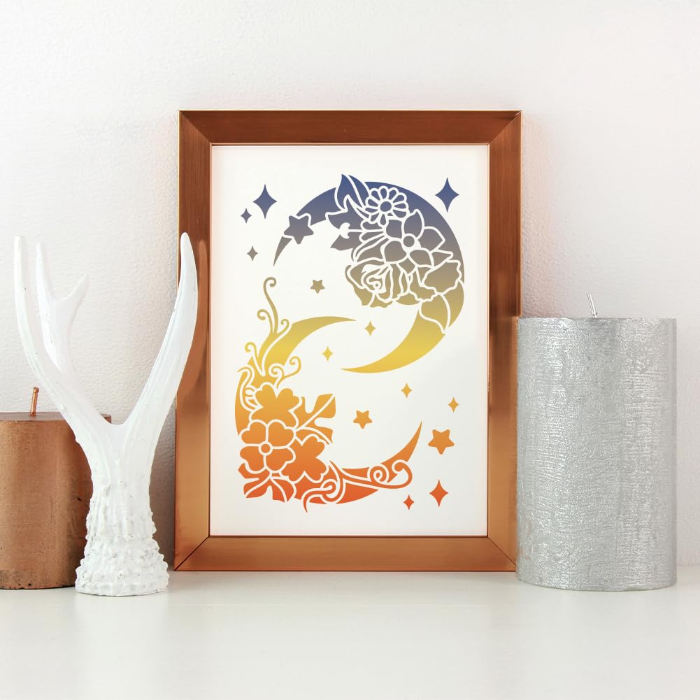 INFUNLY Reusable Moon, Sun & Star Wall Stencils - 12x8 Inch Large Painting Templates for Wood, Floors & Furniture (9-Piece Set) | Perfect for DIY Home Decor, Nursery Walls & Craft Projects