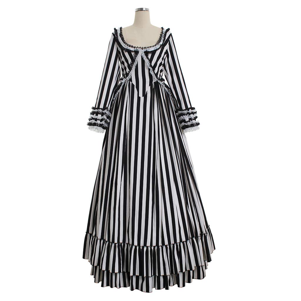 Sleepy Hollow Katrina Van Tassel Cosplay Costume - Black & White Striped Gothic Dress for Halloween, Cosplay Events & Themed Parties