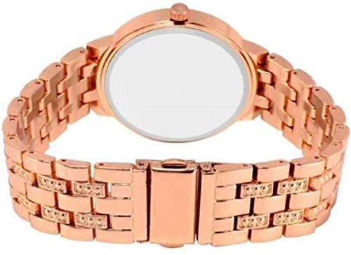 ZUPERIA Rose Gold Diamond Studded Analog Watch & Love Bracelet Set - Elegant Women's Jewelry for Date Night, Wedding & Special Occasions