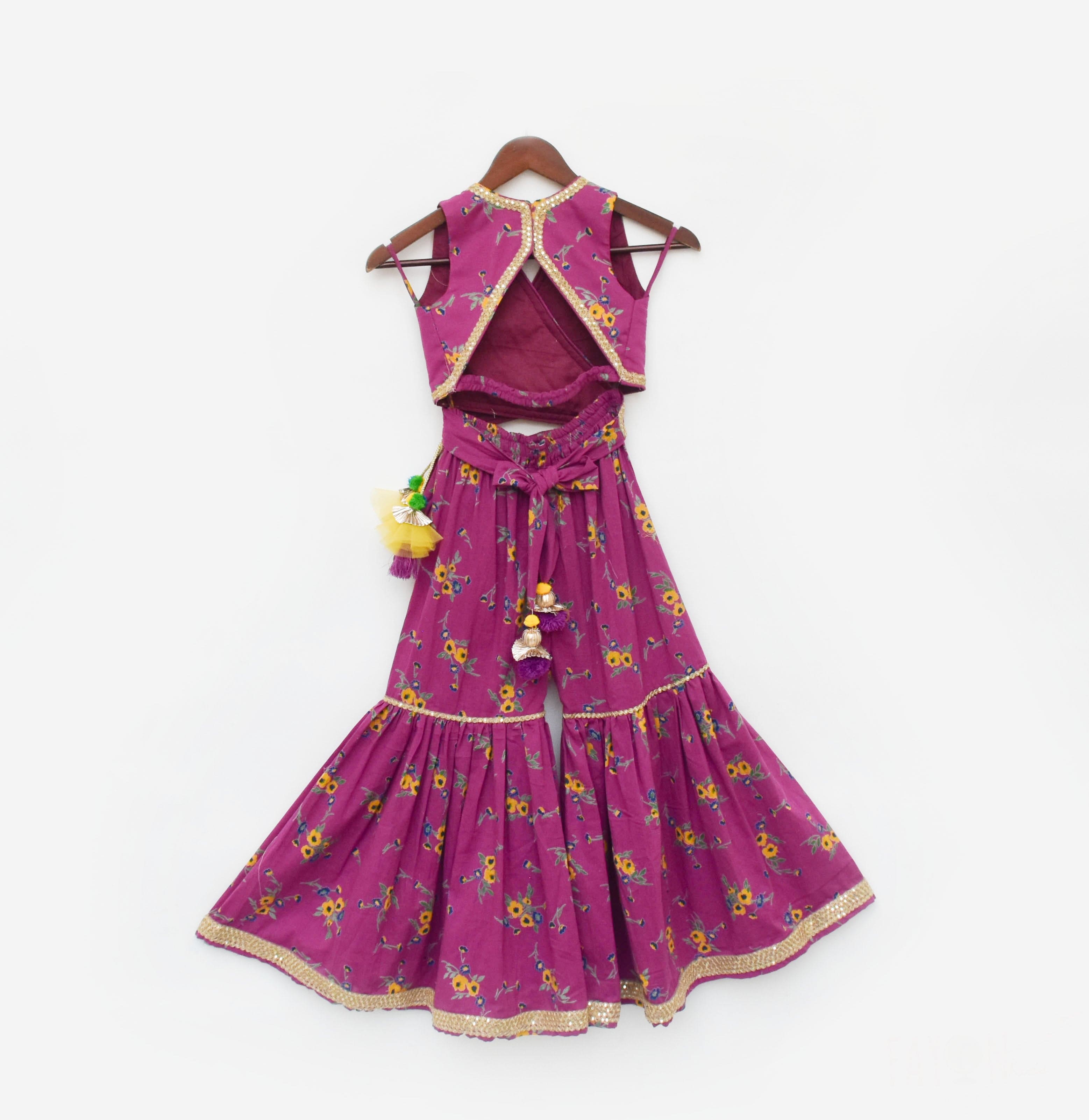 **Pre Order: Stylish Purple Printed Top & Sharara Set – Perfect for Weddings, Parties & Festive Occasions**
