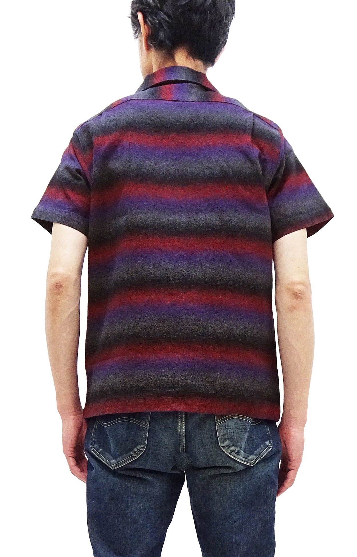 Studio D'artisan Men's Horizontal Gradient Striped Resort Collar Button-Up Shirt | Traditional Japanese Natural Plant Dyes 5708 | Casual Summer Wear, Beach Outfit & Street Style Fashion