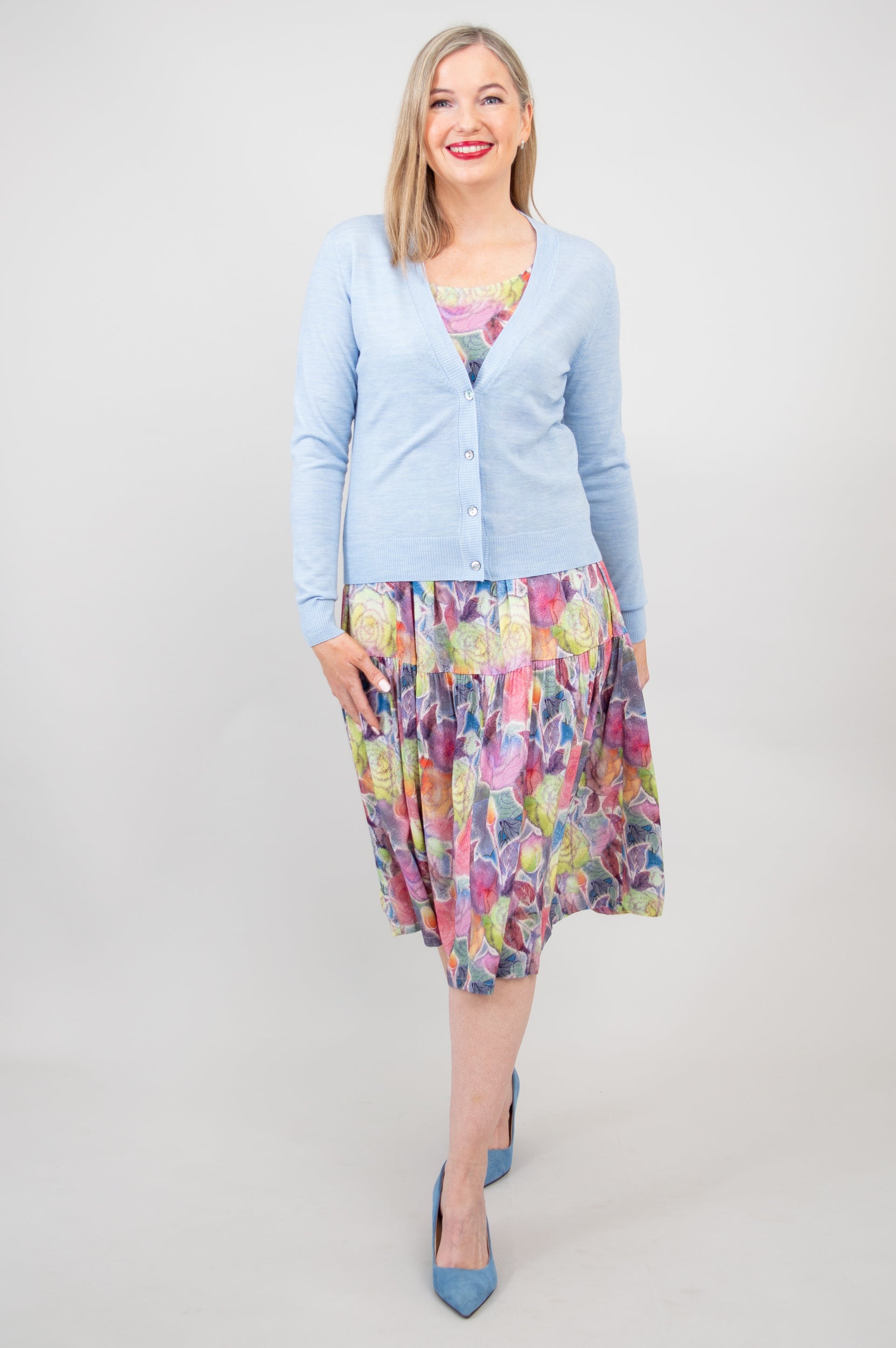 Camila Cardigan - Cerulean Blue Merino Wool Sweater for Women | Cozy Winter Wear & Office Outfit