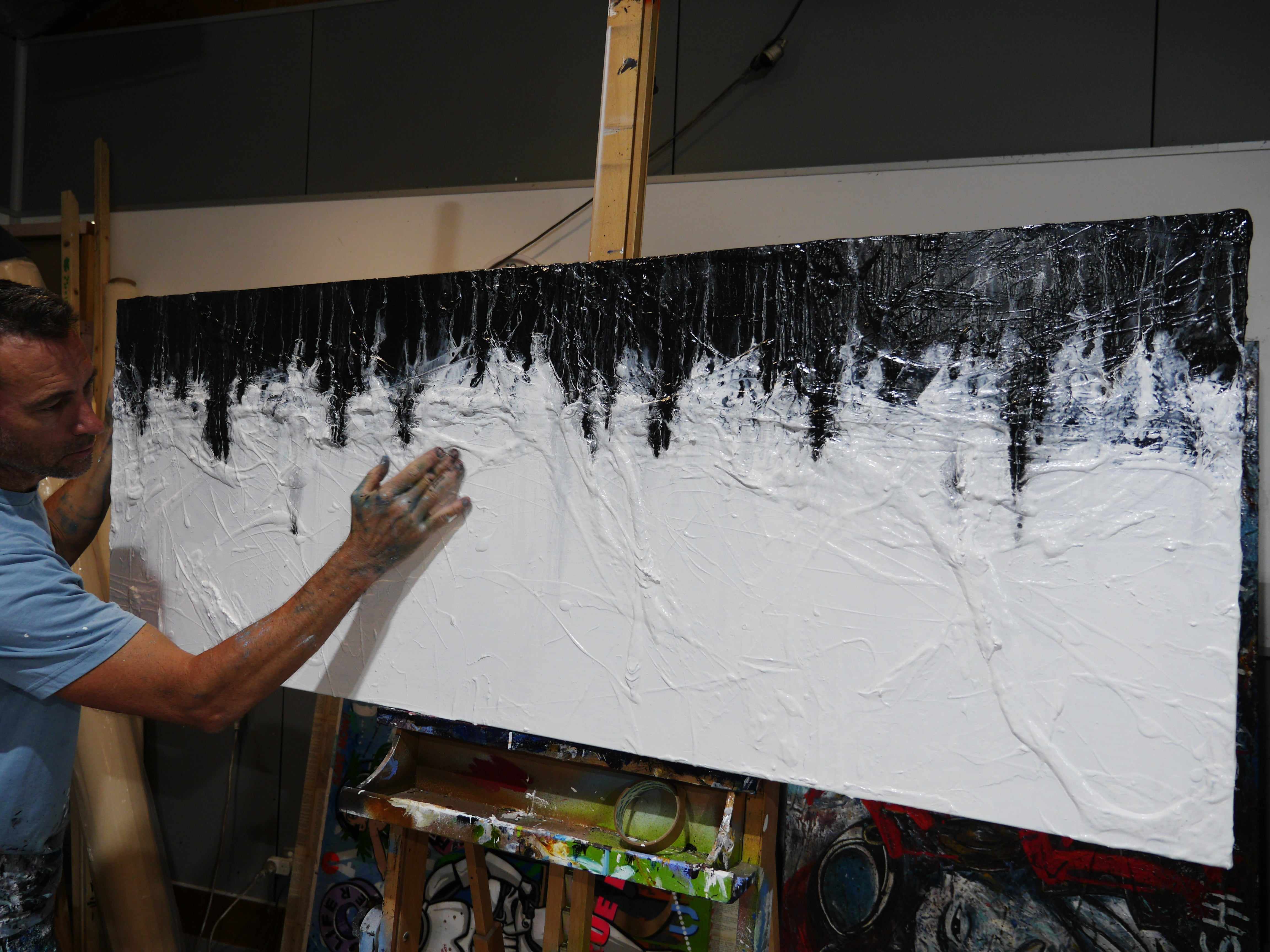 160cm x 60cm Black White Textured Abstract Jellyfish Painting - Modern Wall Art for Living Room, Bedroom & Office Decor