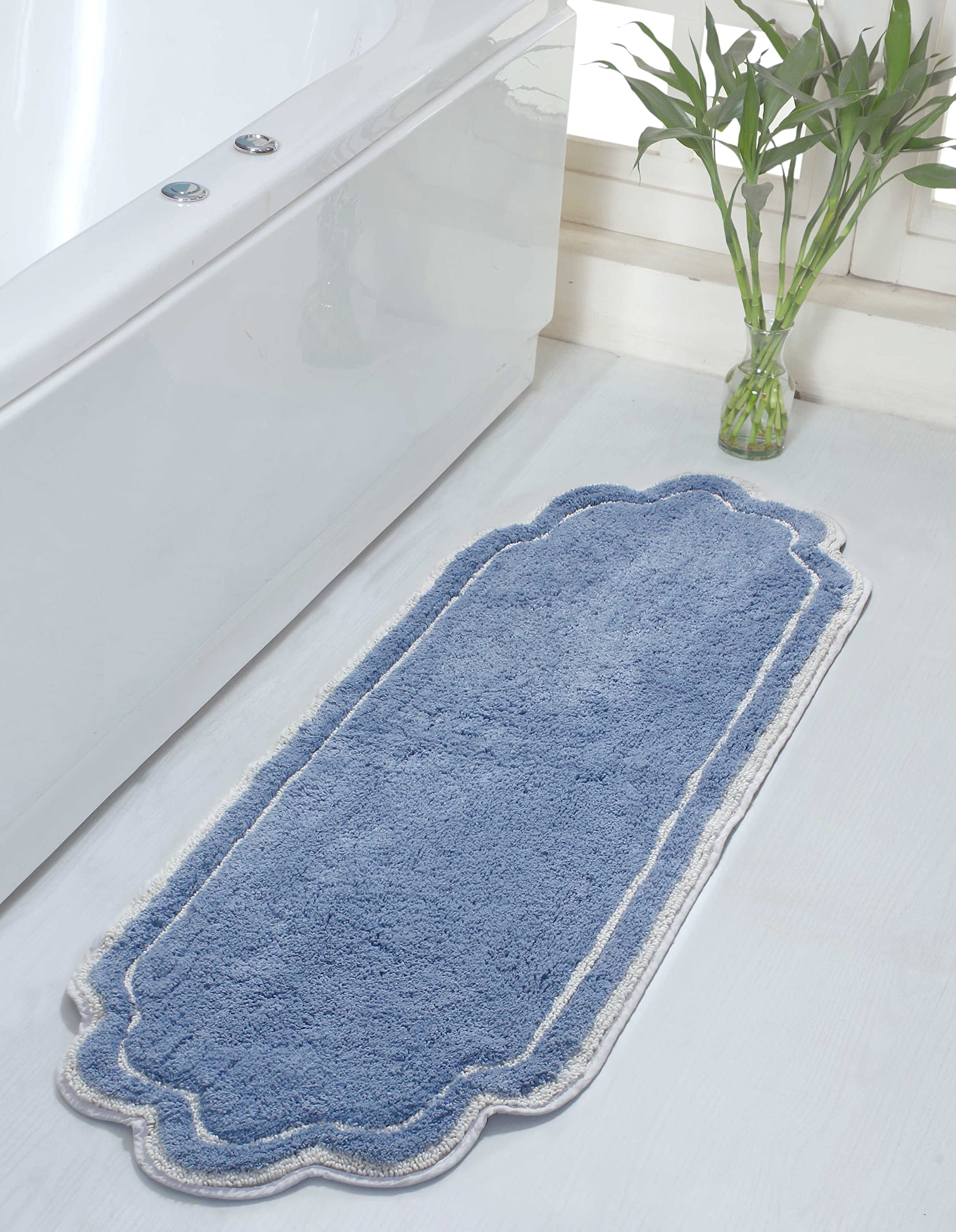 Home Weavers Allure Collection 100% Cotton Tufted Bathroom Rug - Ultra Soft & Absorbent Non-Slip Bath Mat - Machine Washable Runner for Bathroom Floor (21x54 Inches, Blue) - Perfect for Bathroom, Shower & Vanity Areas