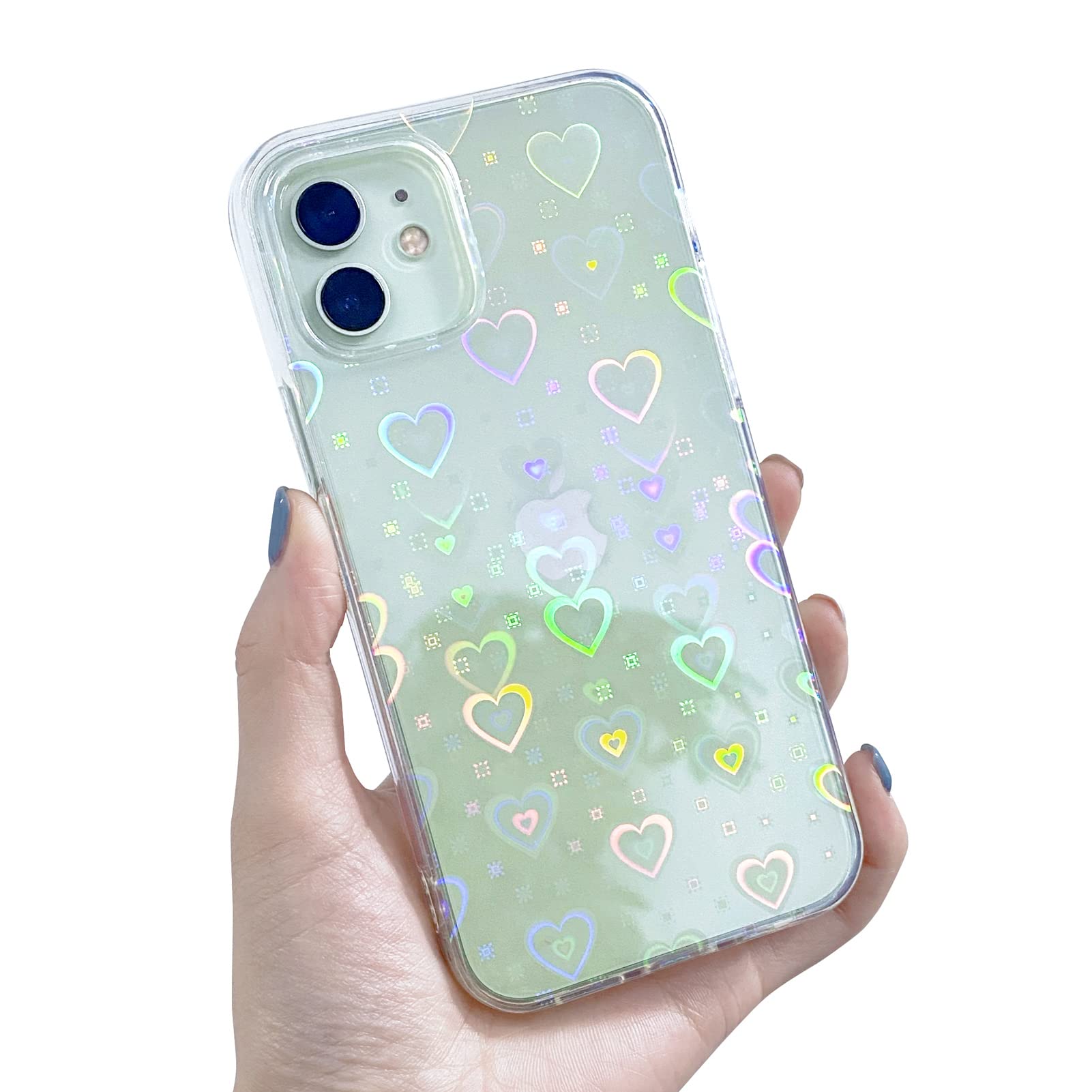 **KSWOUS Clear Glitter Heart Pattern Phone Case for iPhone 13 Mini (5.4 Inch) - Shockproof Soft TPU Cover for Women & Girls - Perfect for Everyday Use, Gifts & Special Occasions**