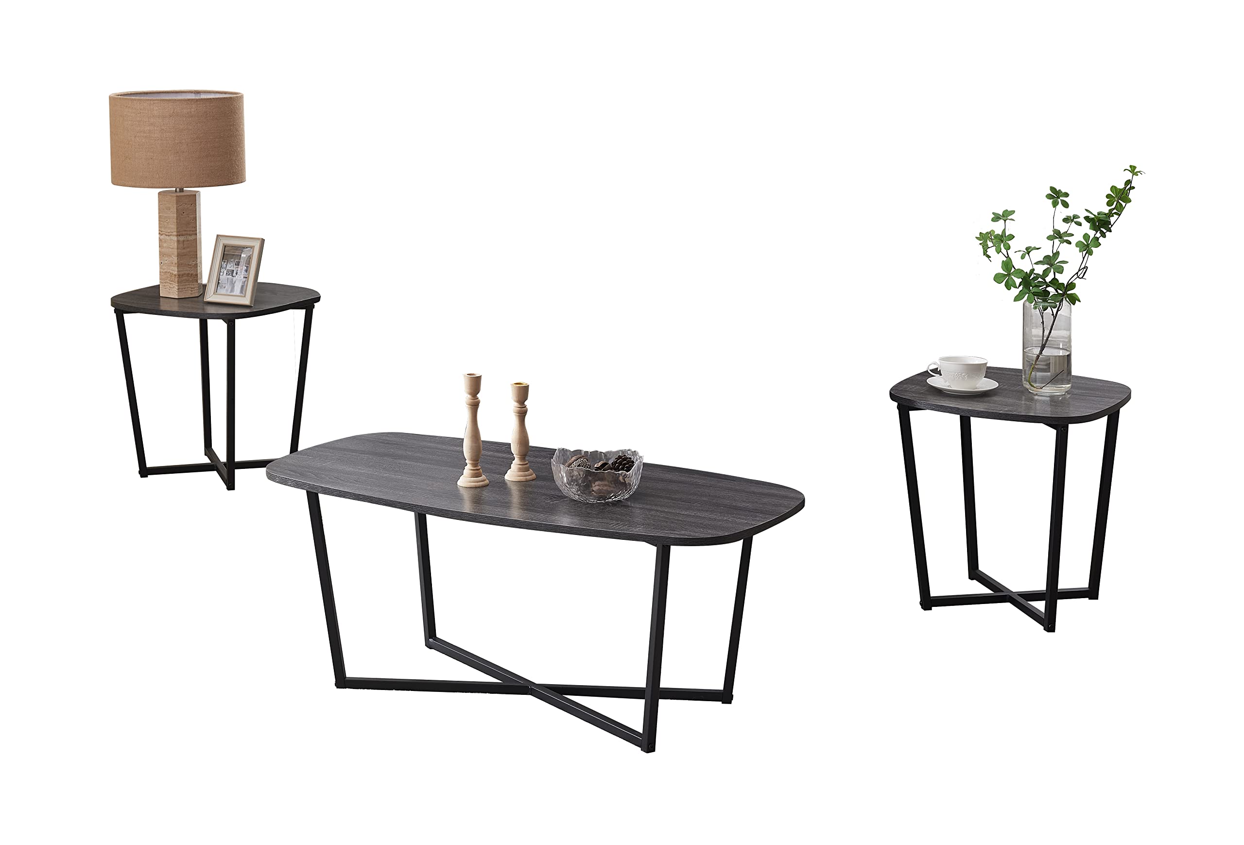 Kings Brand Furniture - 3-Piece Modern Occasional Table Set with Coffee Table & 2 Side Tables - Black & Brown Living Room Furniture for Small Spaces & Home Decor