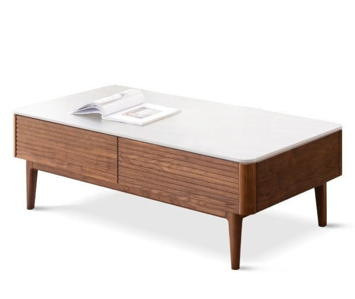 Solid Black Walnut Wood Coffee Table with Natural Slate Top - Perfect for Living Room, Lounge & Modern Home Decor