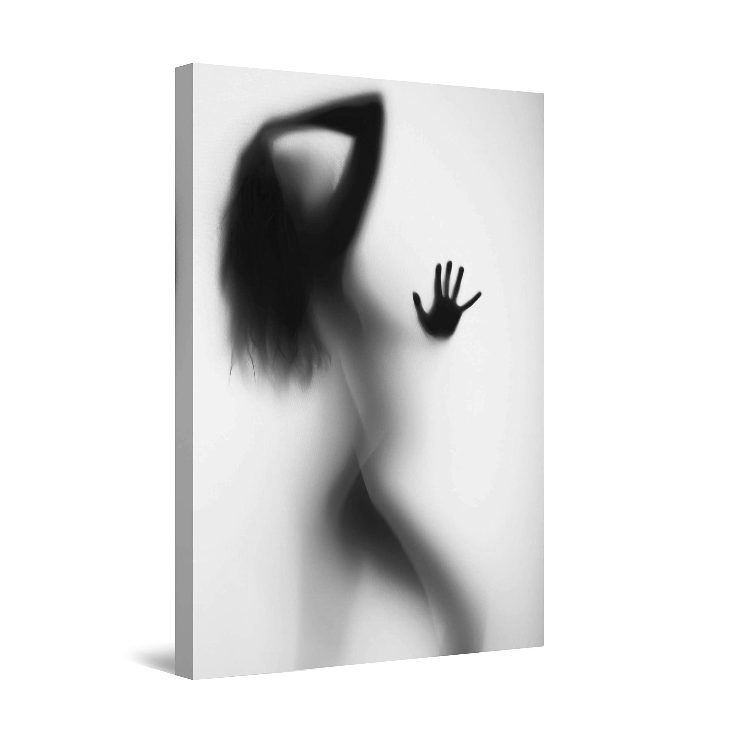 Startonight Black & White Fantasy Wall Art - Sensual Silhouette of Woman in Shower Canvas Print, 24x36 Inch Framed Painting for Bedroom Decor | Modern Bathroom Art & Living Room Wall Decor