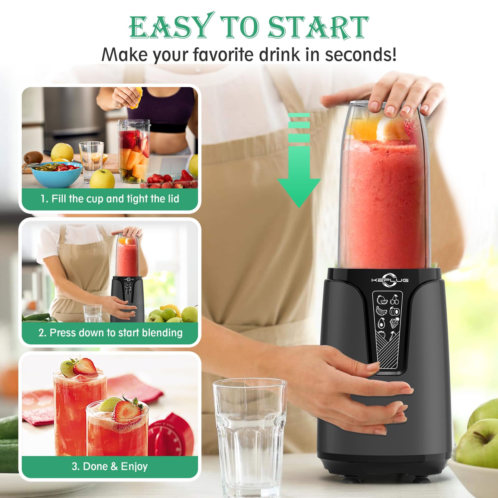 Portable Blender 850W - Personal Blender for Shakes, Smoothies & Protein Drinks with 6-Blade System, Includes 2x20oz Travel Cups - Perfect for Kitchen, Baby Food & On-The-Go Blending | Compact Countertop Blender for Fruits, Vegetables & Healthy Drinks