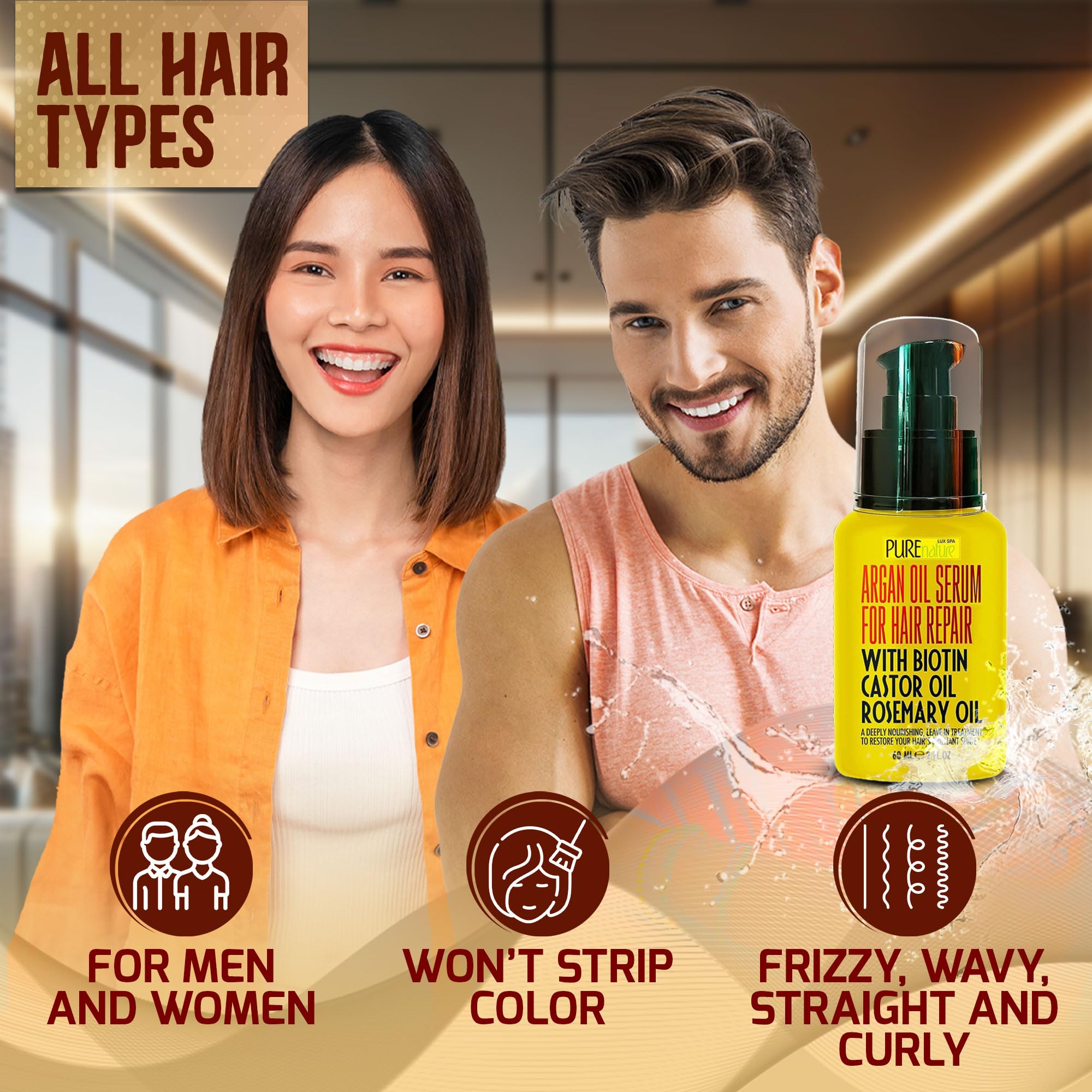 Pure Moroccan Argan Oil Conditioner & Hair Serum Set - Deep Hydration for Dry, Damaged Hair - Sulfate Free & Vegan - Perfect for Daily Hair Care & Salon Quality Treatment at Home