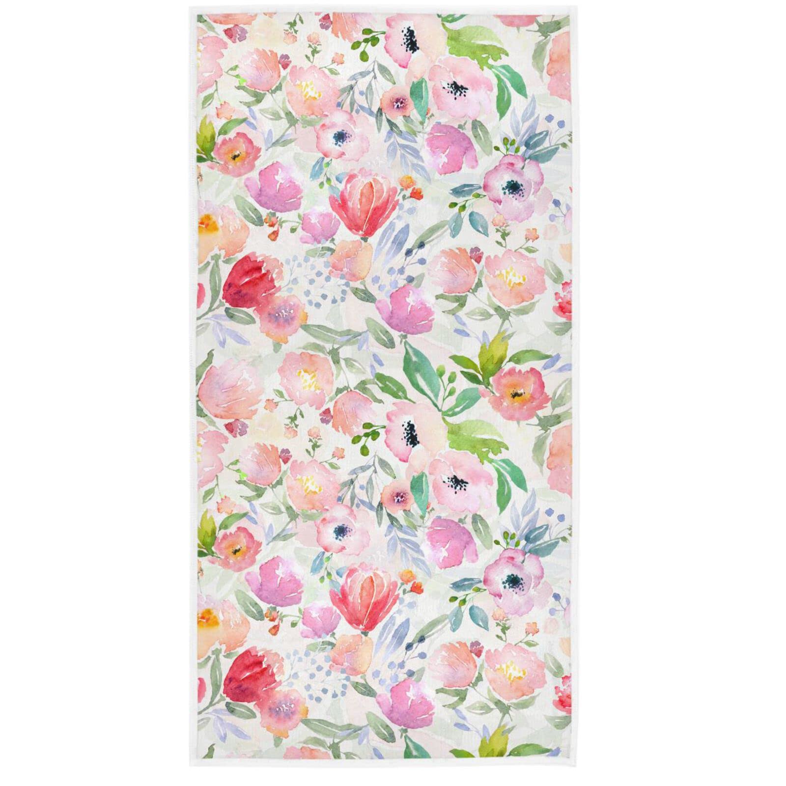 Pfrewn Watercolor Floral Hand Towels 16x30 Inch - Spring Summer Bathroom & Kitchen Towels for Guest, Dish Drying, Home Decor | Soft & Absorbent Cotton Towels for Everyday Use