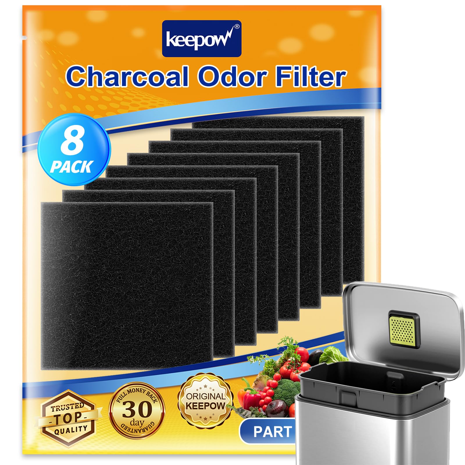 KEEPOW 8 Pack Activated Charcoal Trash Can Deodorizer - Odor Eliminator for EKO Trash Can, Kitchen Compost Bin & Indoor Garbage Cans | Long-Lasting Freshness for Home, Office & RV Use