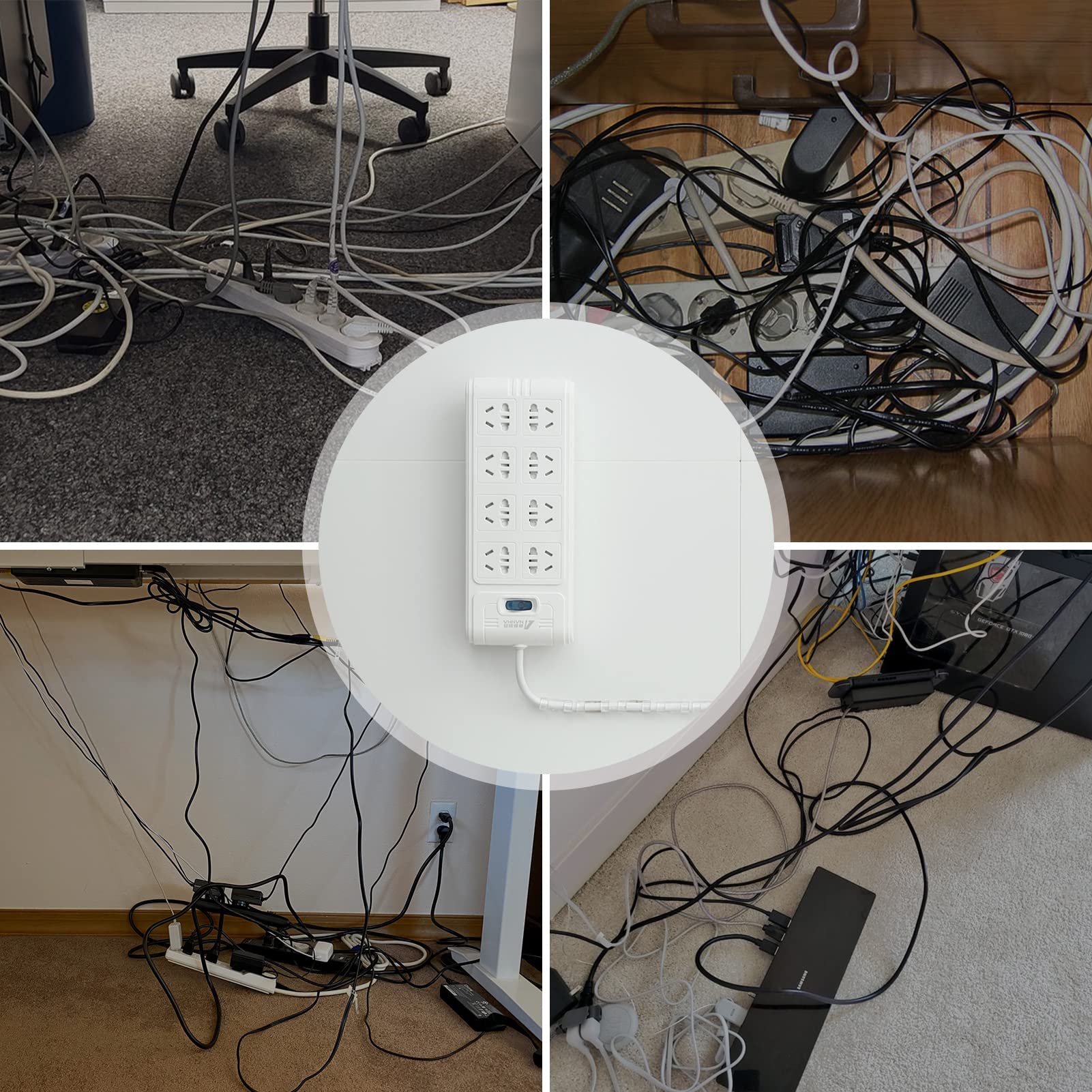 4PCS Self-Adhesive Power Socket Holder - No Drill Wall Mount & Desktop Plug Organizer Clips for Home, Kitchen, Office - Cable Management Solution for TVs, Computers, Appliances | Perfect for Organizing Wires Behind TV Stands, Under Desks, Kitchen Counter Spaces | Ideal for Home Office Setup, Entertainment Centers, and Small Appliance Organization