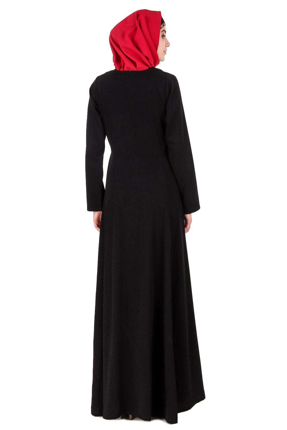 Elegant Black Floral Embroidered Nida Abaya Dress for Women - Perfect for Eid, Ramadan & Special Occasions