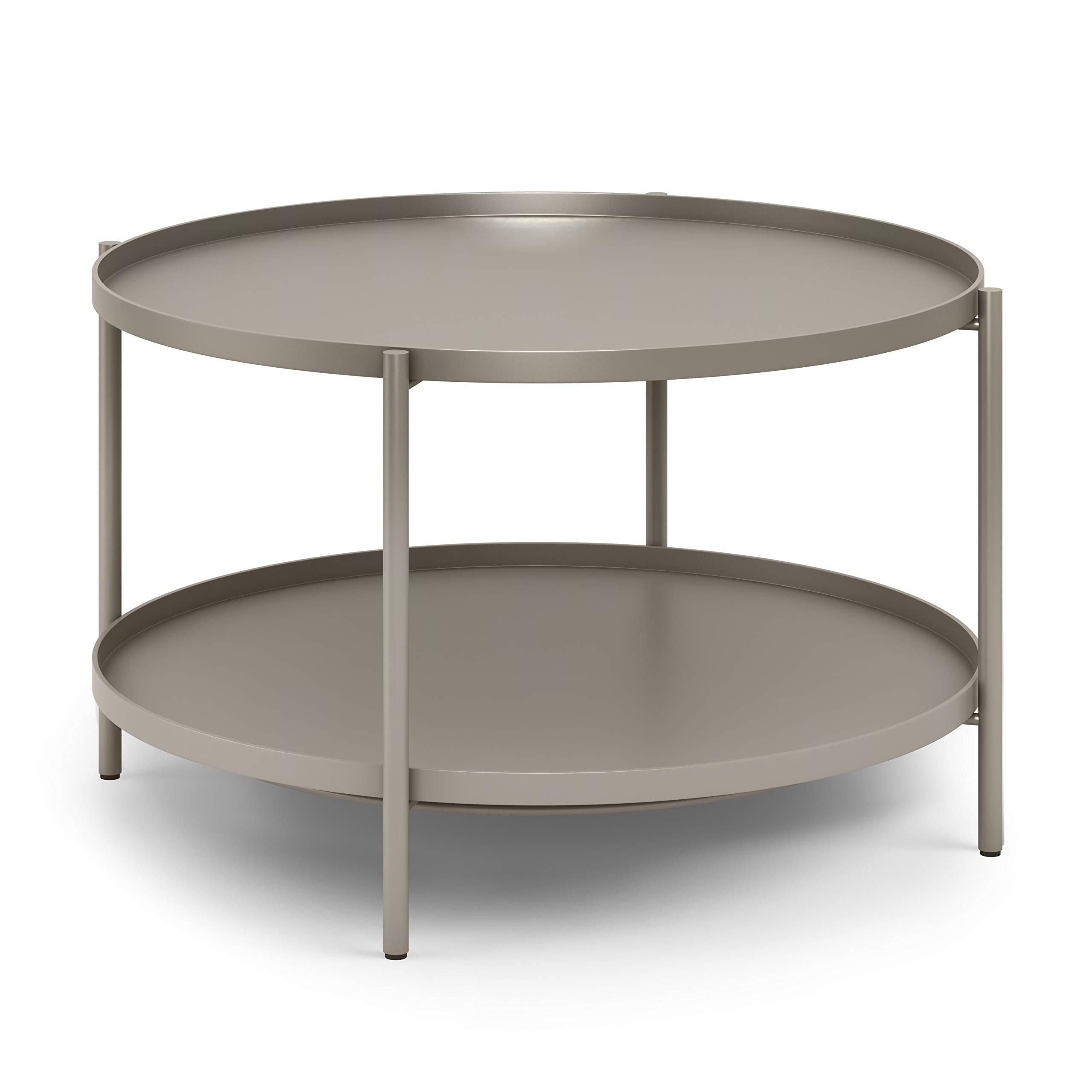 SIMPLIHOME Monet Industrial 32 Inch Wide Metal Coffee Table in Warm Grey - Modern Living Room & Family Room Furniture for Small Spaces, Home Decor