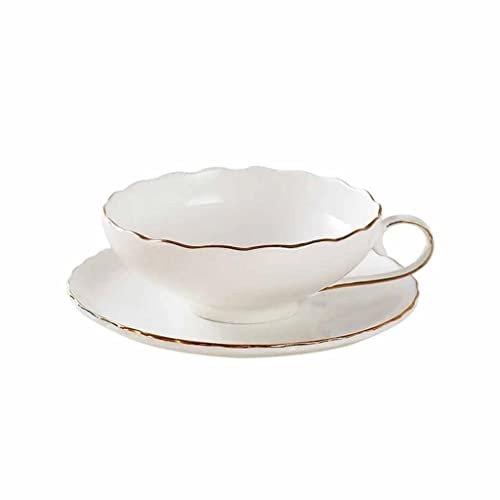 Vintage Bone China Tea Cup and Saucer Set with Gold Trim - British Porcelain Coffee Cup - 184ml Elegant White Tea Cup for Afternoon Tea, Coffee Break, and Gift Giving
