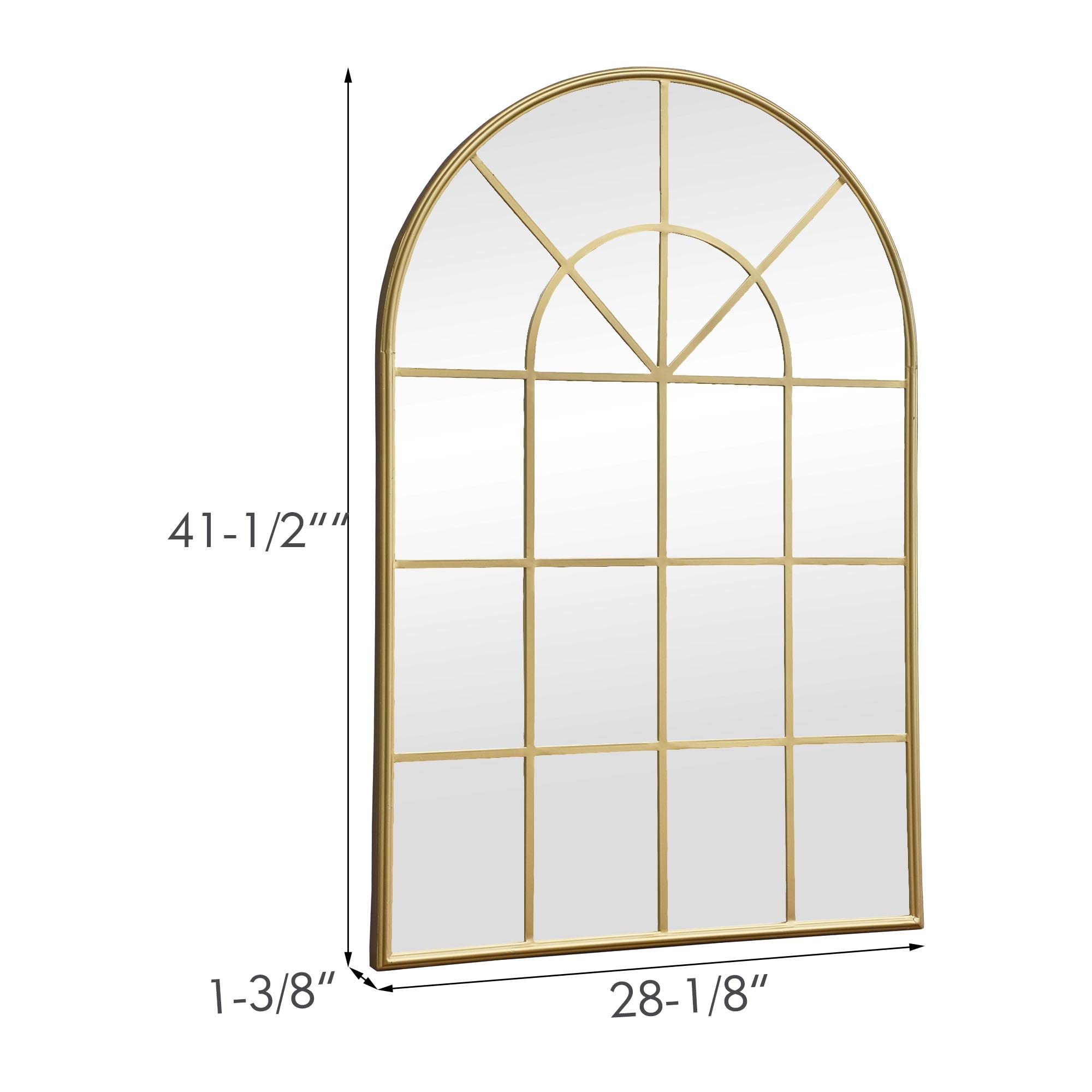Gold Arched Window Mirror with Metal Frame - 41.5'' Twin Lakes Wall Mounted Cathedral Mirror for Living Room & Bedroom Decor | Elegant Home Accent for Entryway, Hallway, or Bathroom
