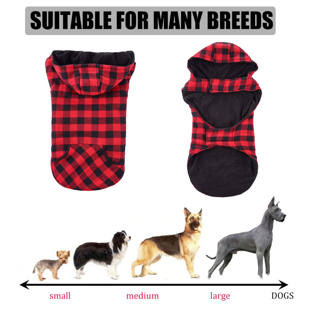 Plaid Dog Hoodie Jacket - Warm Winter Dog Coat for Small, Medium & Large Breeds | Waterproof Cold Weather Vest for Outdoor Adventures & Daily Walks