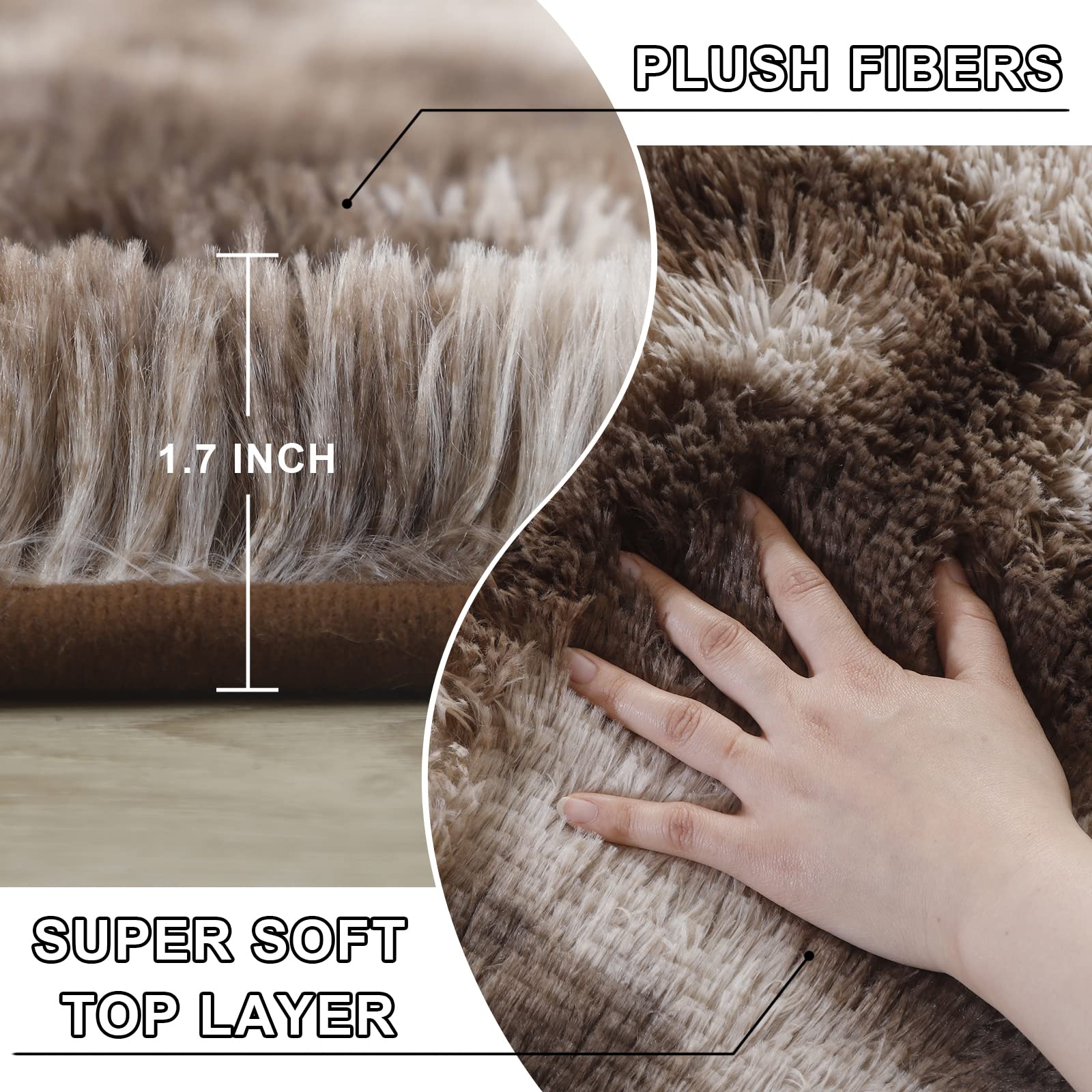 8x10 Feet Shag Area Rug - Soft Plush Indoor Carpet for Living Room, Bedroom | Modern Luxury Tie-Dyed Coffee Design | Home Decor & Cozy Floor Covering - Perfect for Family Gatherings, Relaxation & Stylish Interior Design