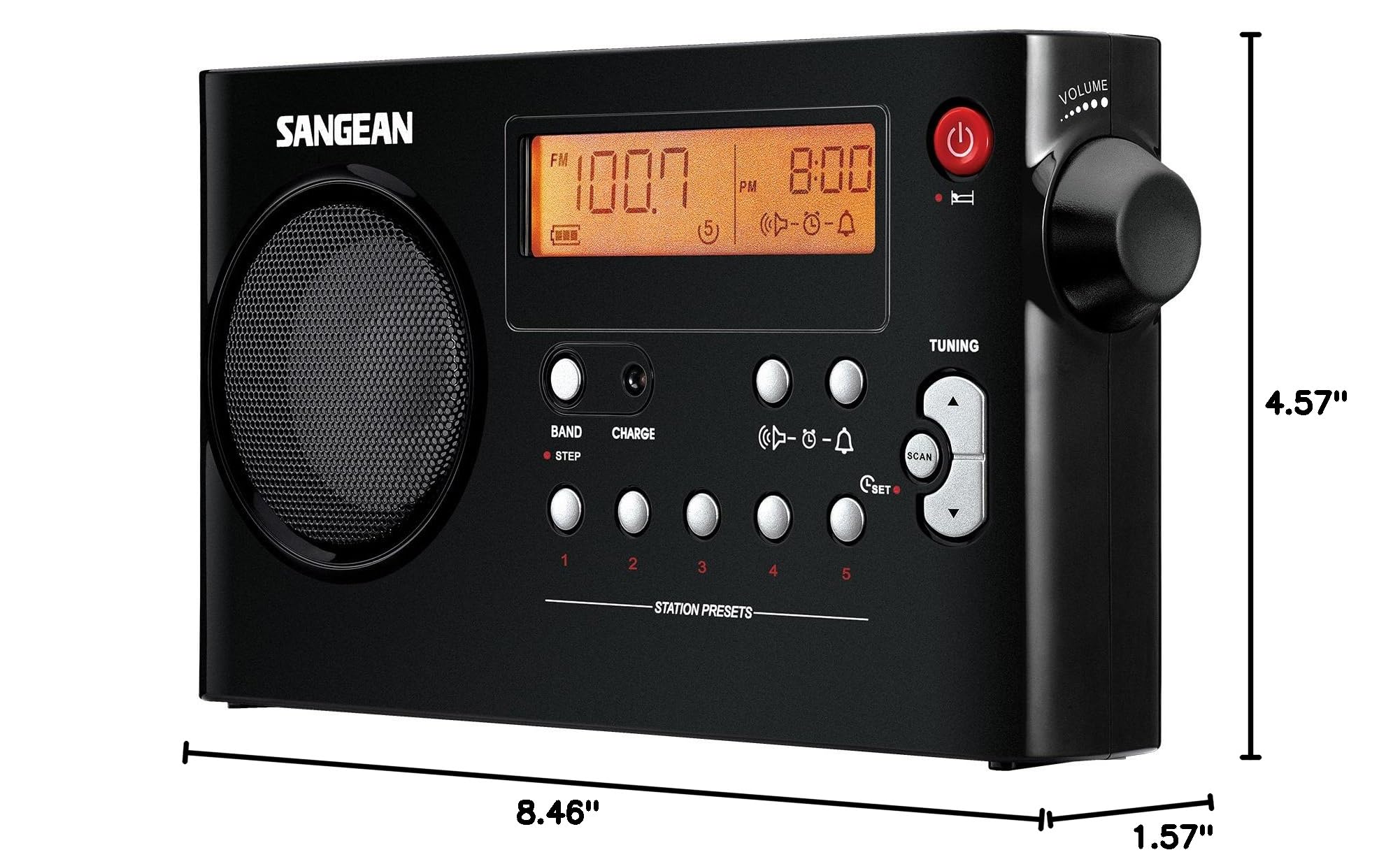 Sangean PR-D7 AM/FM Digital Portable Radio with Built-in Rechargeable Battery, Auto Scan, LCD Display - Perfect for Emergency, Outdoor, Camping, Travel (Black)