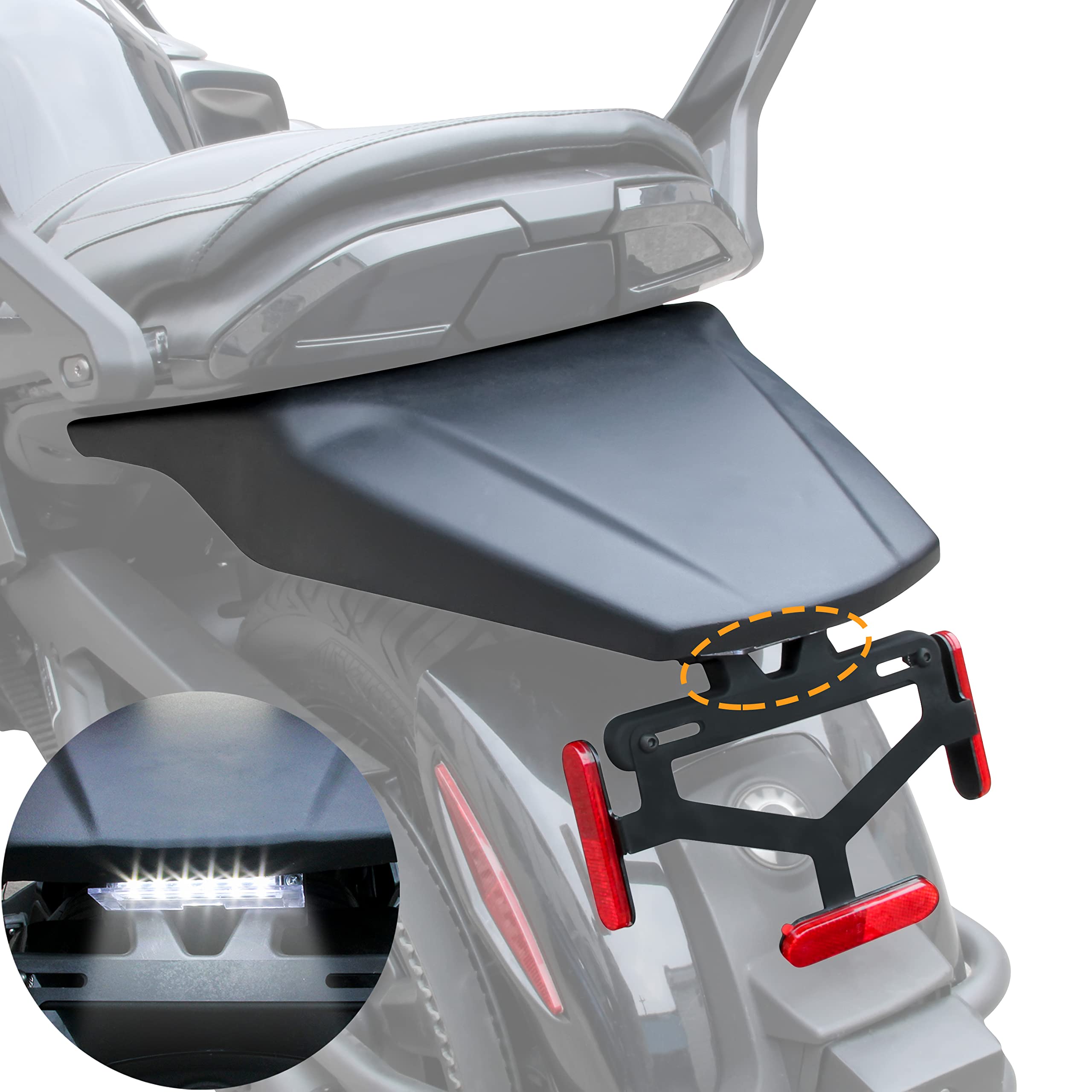 SAUTVS Rear Fender Extender for Can-Am Spyder F3 & F3-S (2015-2025) - Street Legal Short Fender with LED License Plate Light & Holder | Replacement Part #219400597 | Perfect for Urban Commuting & Custom Motorcycle Upgrades