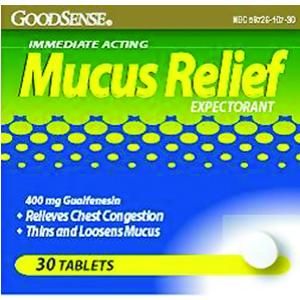 GoodSense Mucus Relief Expectorant Tablets - 400mg Guaifenesin, 30 Count - Fast-Acting Chest Congestion Relief for Cold & Flu - Perfect for Adults & Travel First Aid Kits