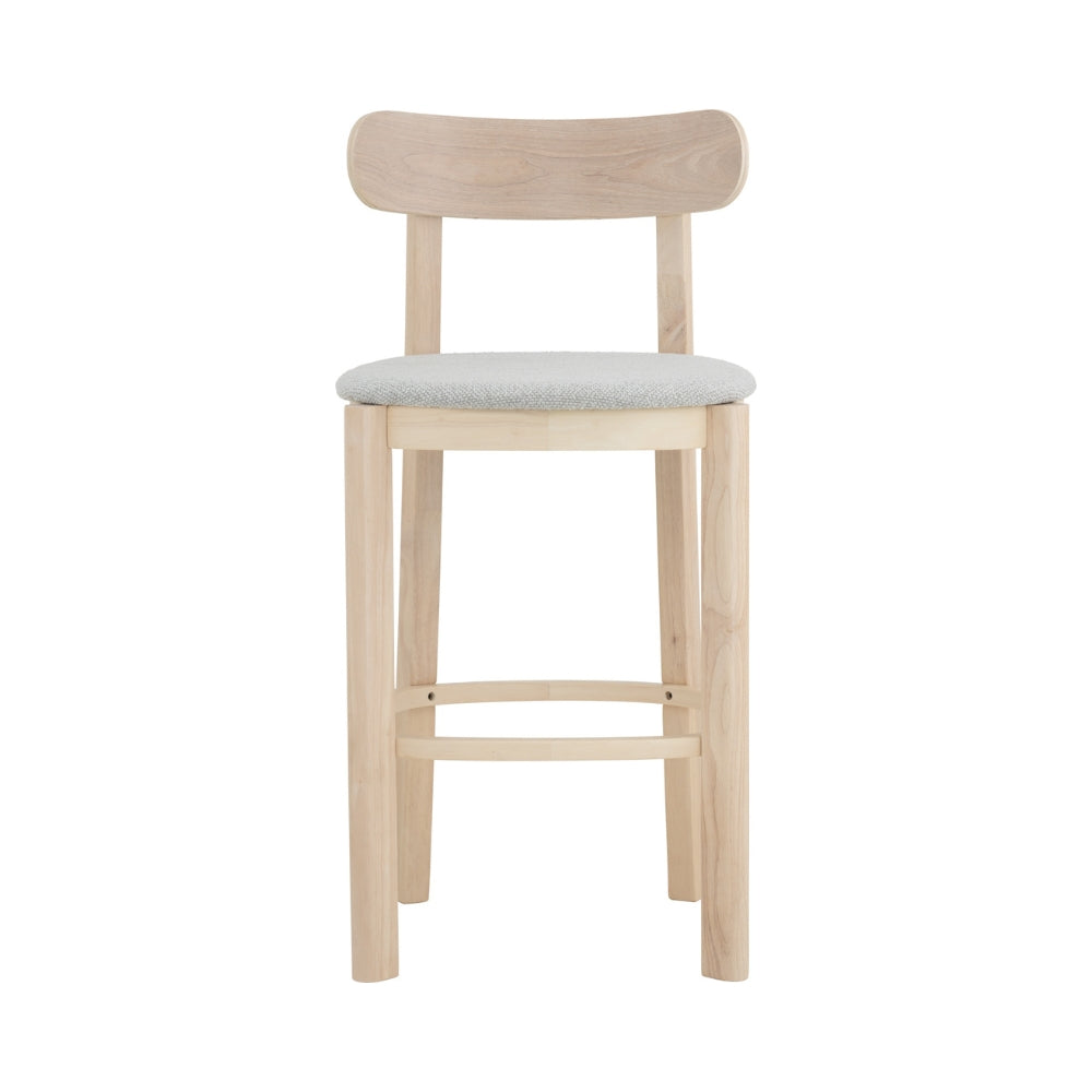 Premium LOWEN Bar Stool - Light Grey Fabric Upholstered Counter Height Stool with Back Support - Perfect for Kitchen Islands, Breakfast Bars & Home Decor